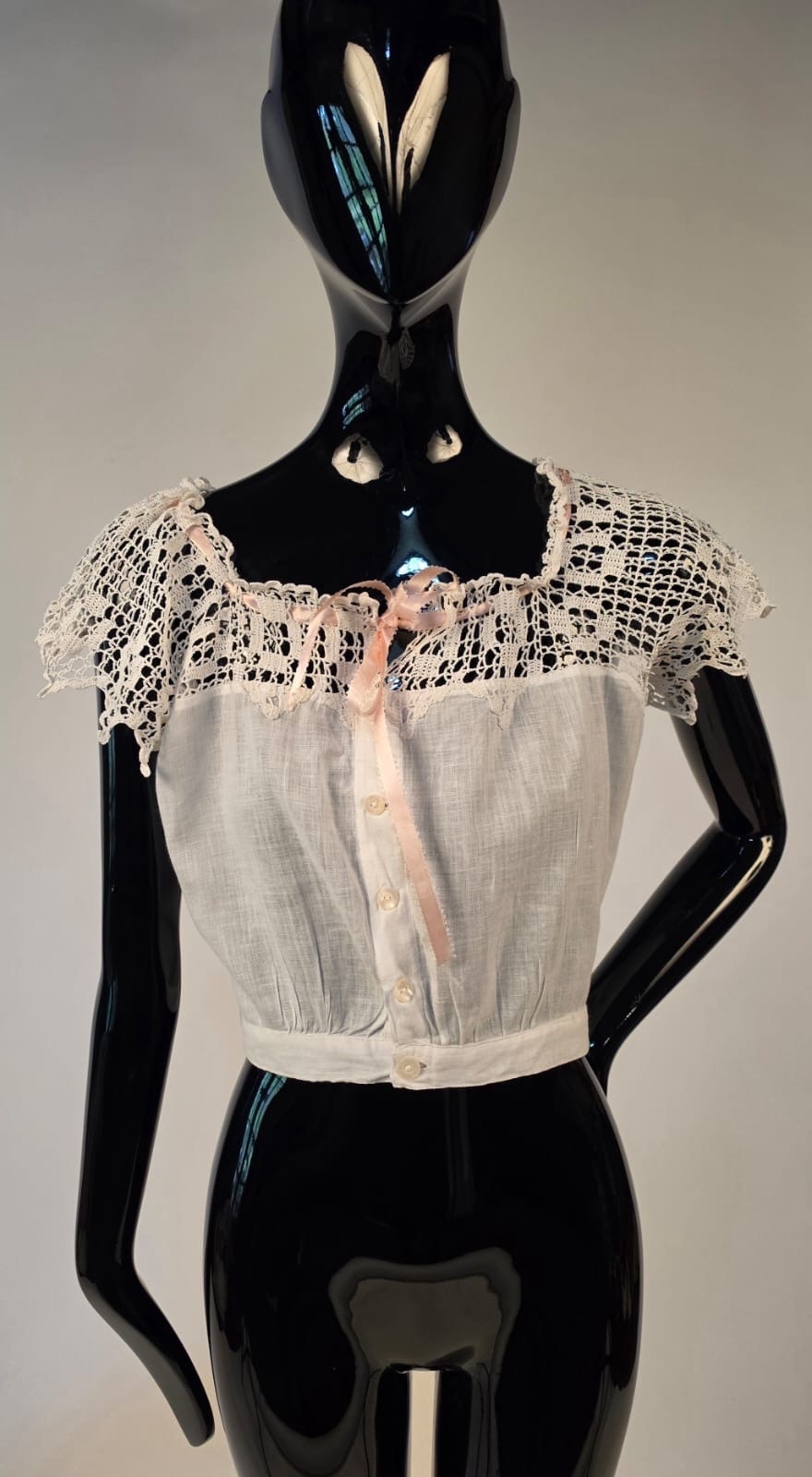 VICTORIAN 19TH C LACE TRIMMED WHITE CAMISOLE TOP