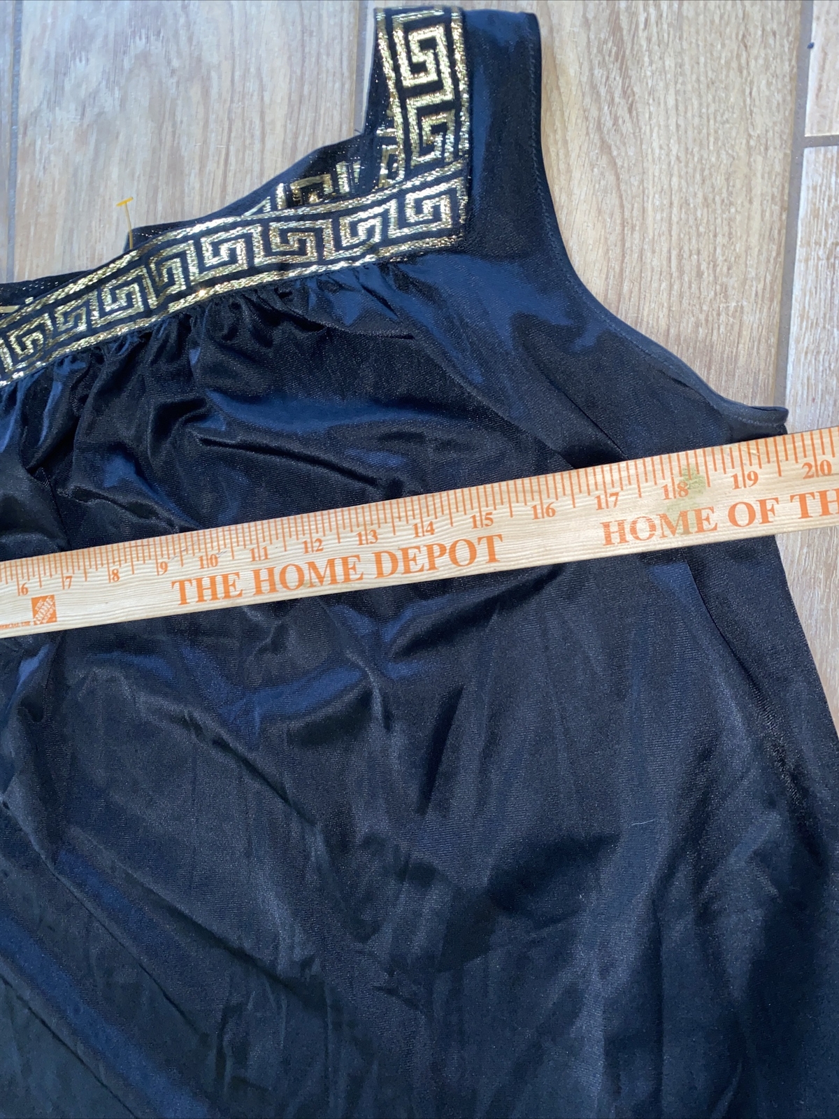 VTG Pinehurst Lingerie Greek Key Gold Metallic Trim Black Nightgown Rare LG PK1