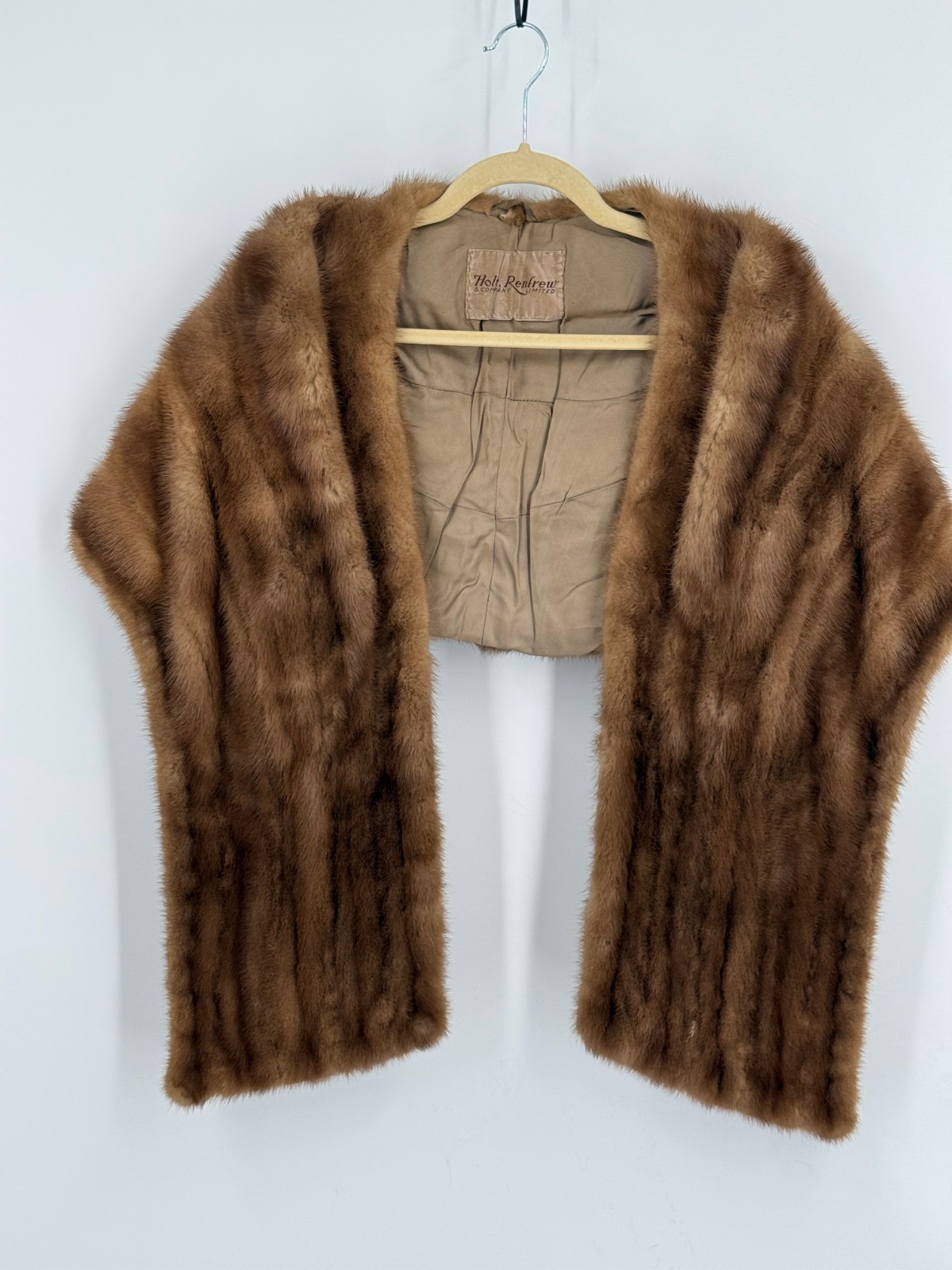 Vintage Holt Renfrew Brown Striped Genuine Mink Fur Stole Cape Shawl Women’s
