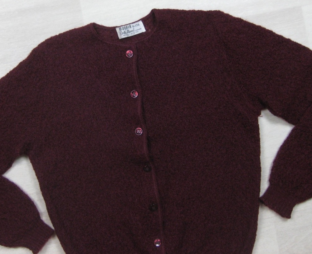 Vintage 50s Dotty Mann Mohair Blend Cardigan Sweater Womens (M) V Neck Grunge