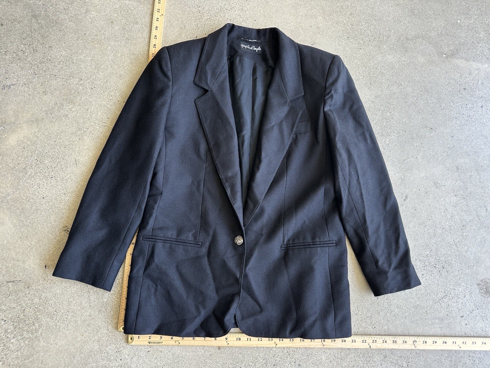 Vintage Giorgio Sant’Angelo Black 100% Pure New Wool Blazer Sz 13 Macedonia Made