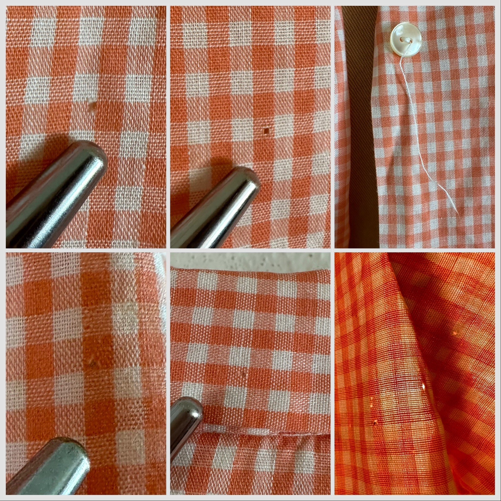1950s Stoneswear Peach Gingham Cotton Blouse Top Shirt Western Workwear Farm VTG