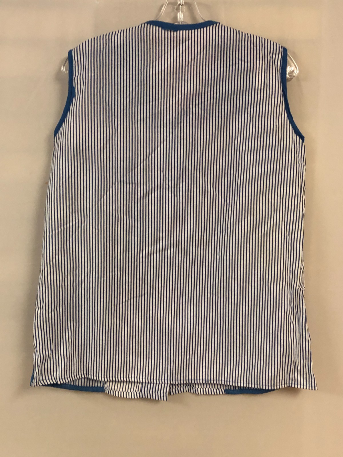 Vintage 1980s White & Blue M/L Striped Smock Top Snap Closure NOS Deep Pockets