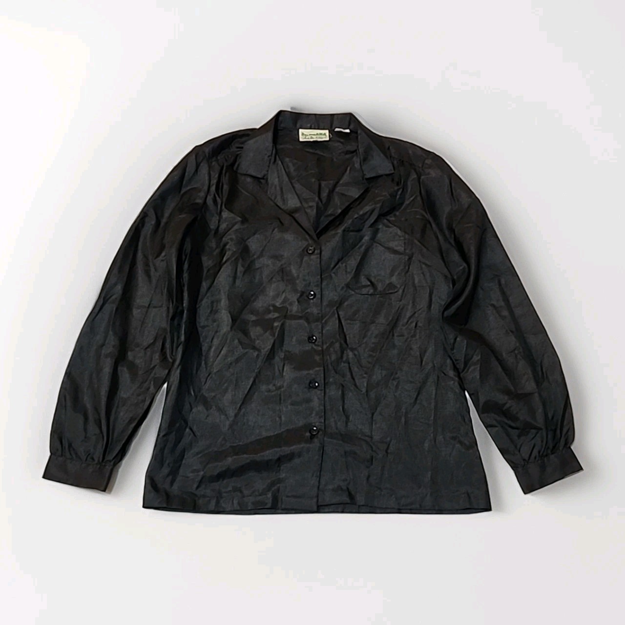 Vintage Lady Manhattan Silkhana Blouse Women’s Size 12 Satin Button Up Black
