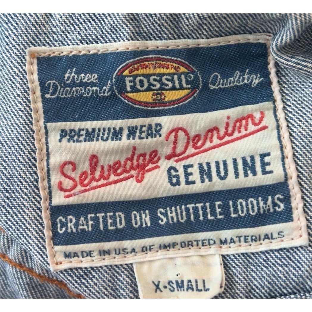 FOSSIL Vintage Selvedge Denim Jacket Size Small Retro Y2K