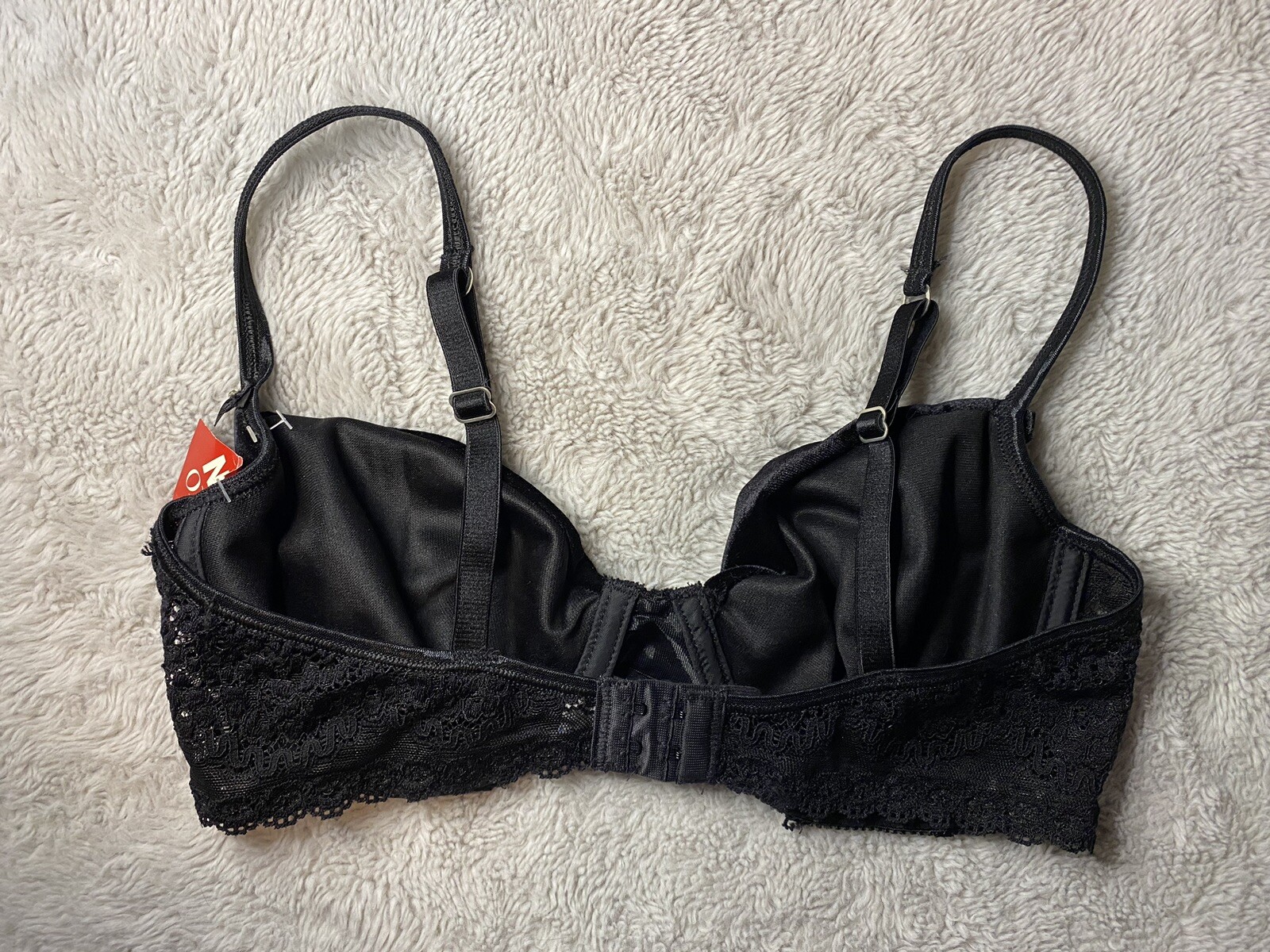 Vintage NWT Olga Black Lace Velvet Bra Bow Rhinestone 38C READ