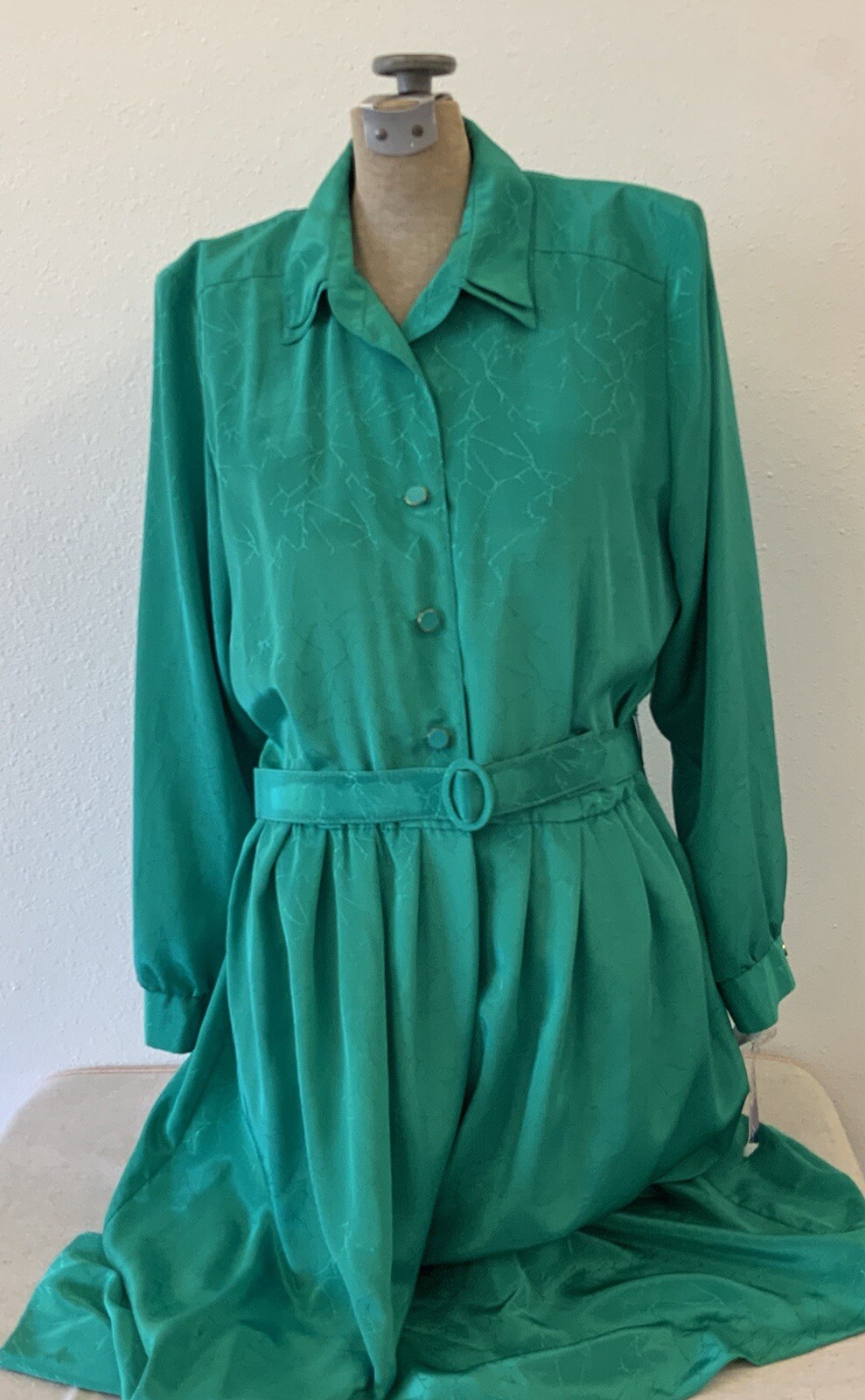 NWT Vintage Willi of California Green Dress Women’s 14 With Belt USA Made 80s