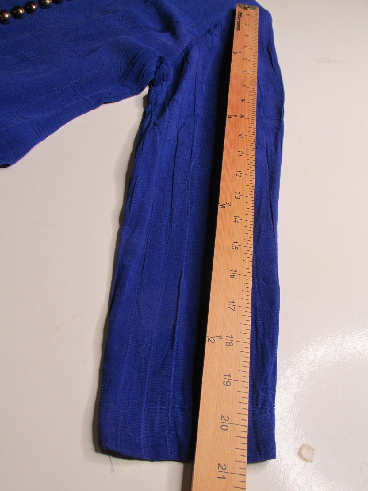 DAWN JOY Midi Career Dress Women SZ 7/8 Blue Peplum Brass Buttons VINTAGE 80’s