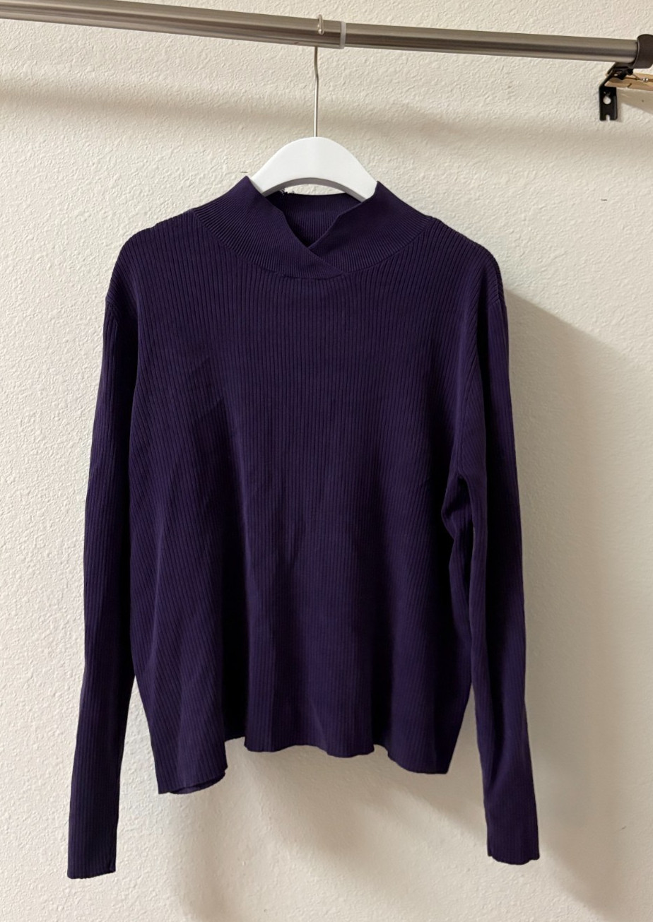 Coldwater Creek Purple Ribbed Knit Top Women’s L Long Sleeve Mock Neck VTG