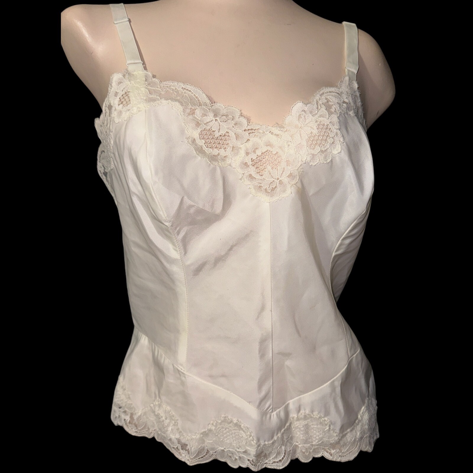 Vintage American Maid White Lacy Side Zip Camisole Sz 34
