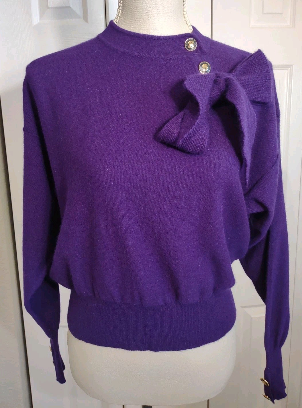 Vintage 1970’S Sonia Rykiel Purple Bow Merino Pullover Sweater Italy S