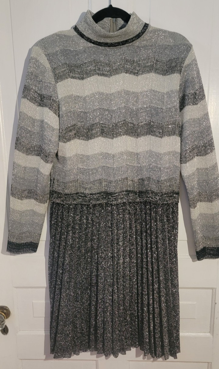 Darling Mod 60s Vintage Metallic Knit Dress Pleats Bleeker Street Jonathan Logan