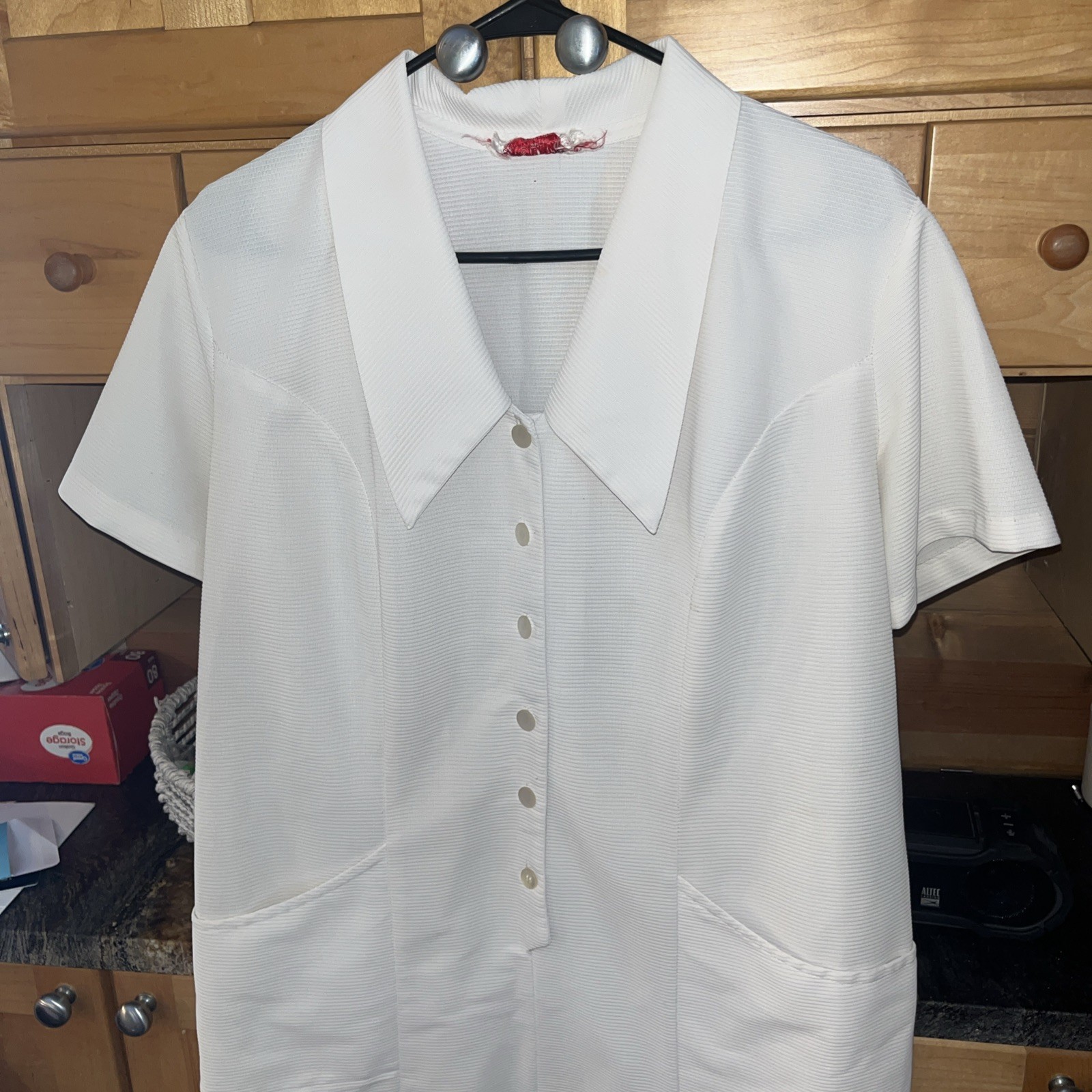 NURSE White 1/2 Button Dress 2xl Point Collar, Pockets Short Sleeves Ratched VTG