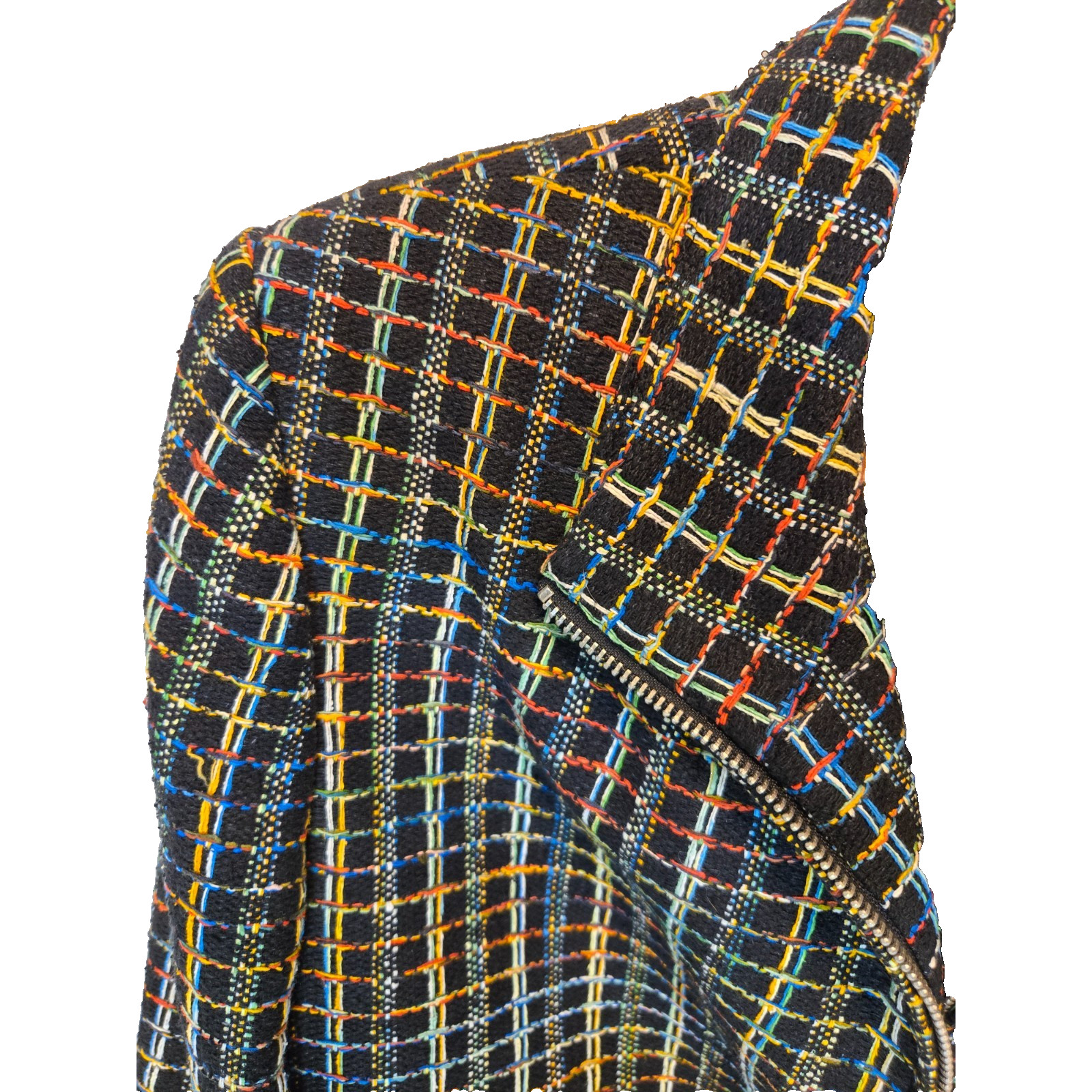 VTG 80s Soiree Handwoven Silk Crop Jacket. Womens L. Vibrant Rainbow Stitching
