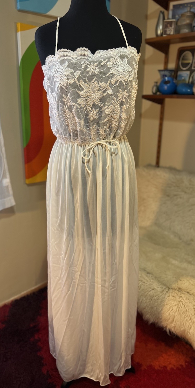 VTG Olga-Style Undercover Wear USA Nightgown Full Sweep Maxi Dress Lace L White