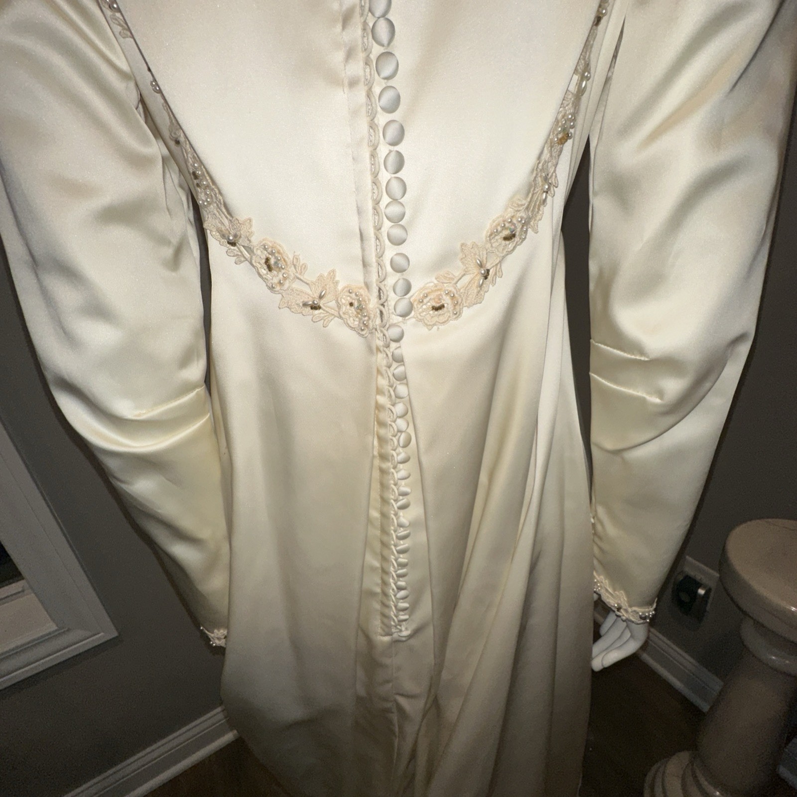 1970’s Pearls-Lace-Satin Bohemian Wedding Gown Angelair By Monika Sz 12 See Meas