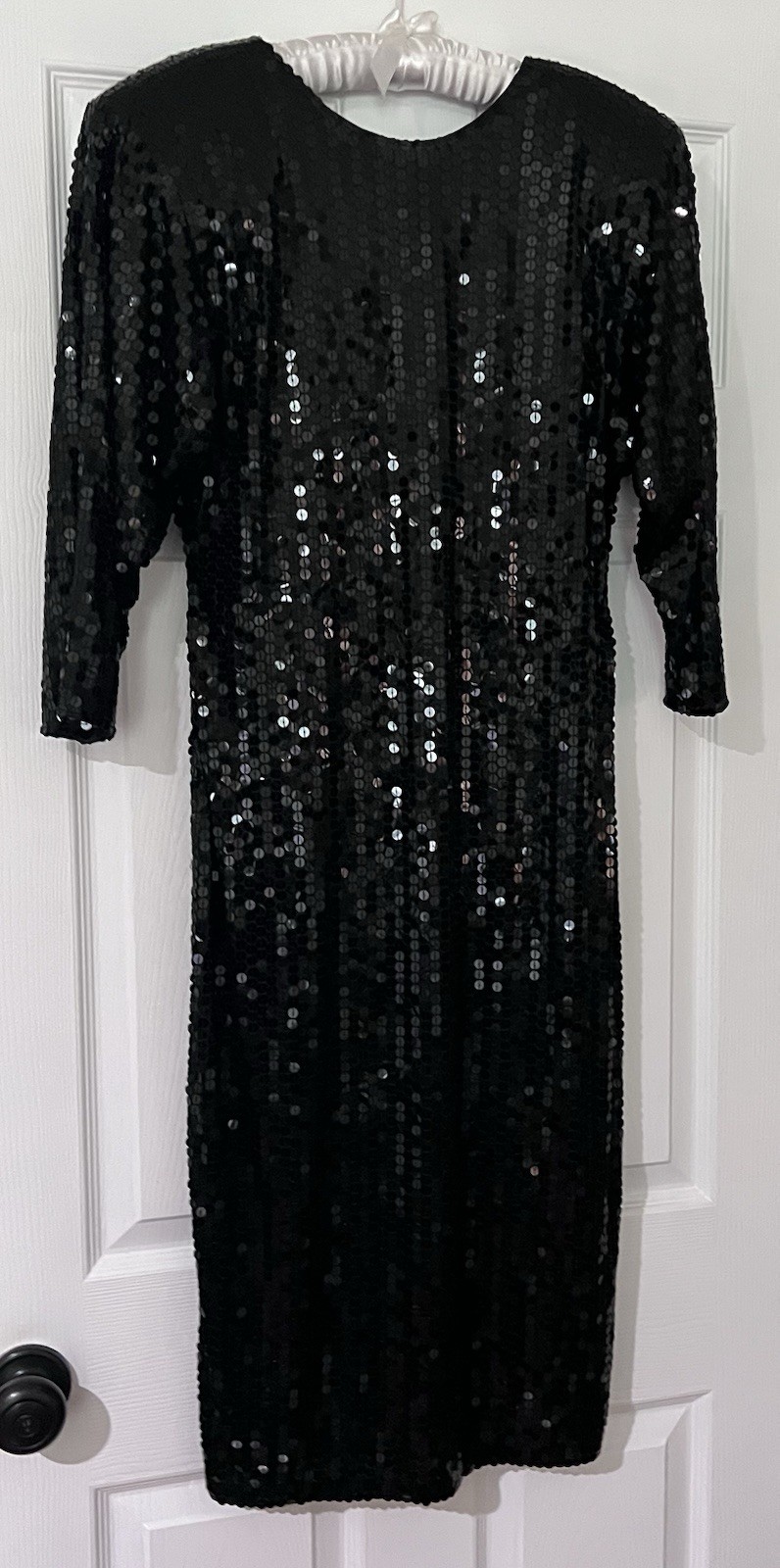 Vtg 80s Fashion LBD Little Black Dress Party Cocktail Midi All Over Sequin 10/12