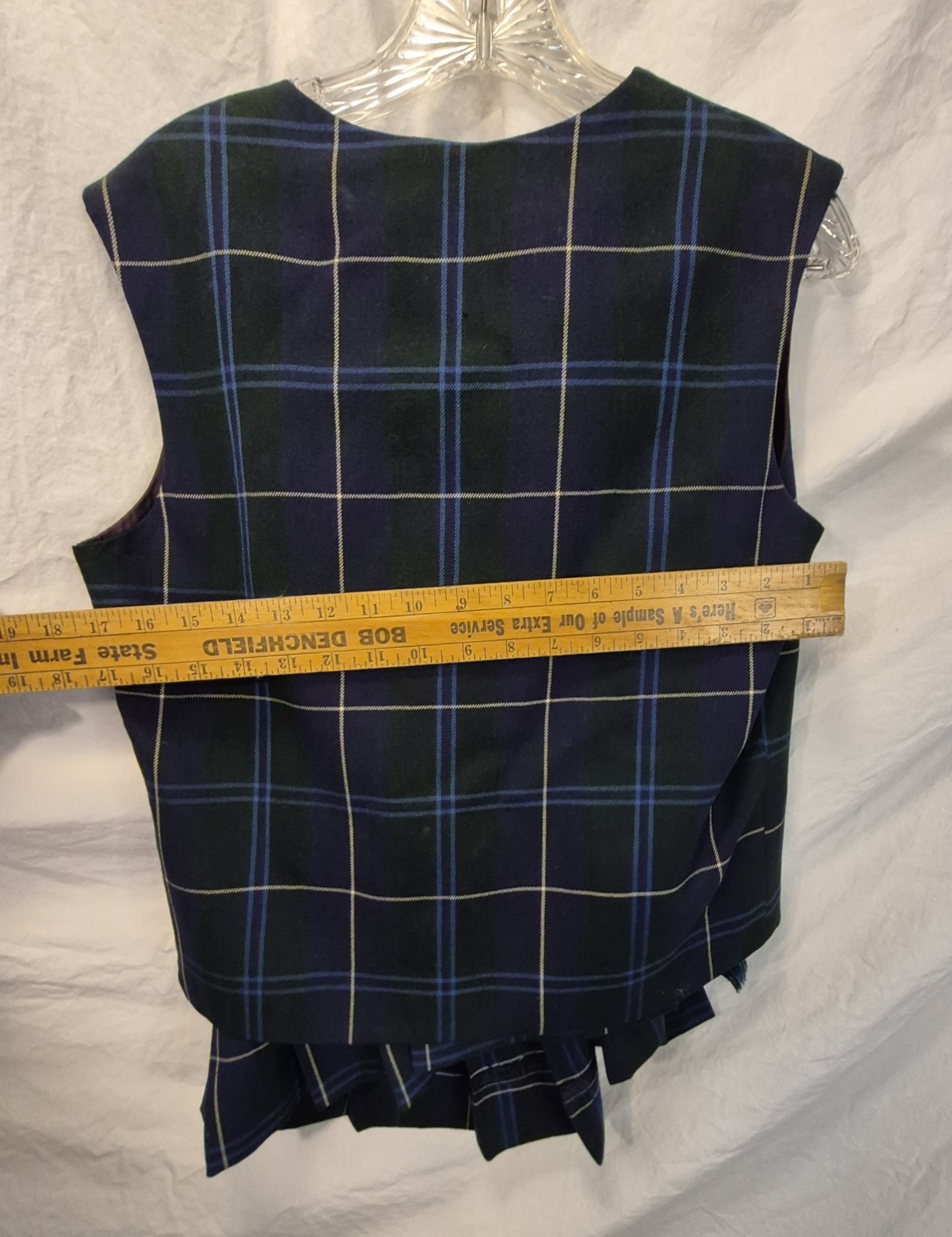 Florence Walsh Vest And Skirt Green Plaid Vintage Small Medium 1970s Schoolgirl