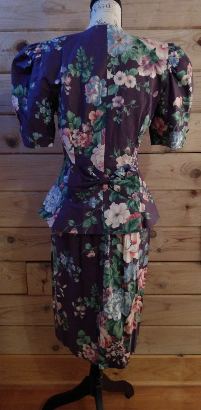 VTG 80s 90s Skirt Set Purple Peplum Floral 1940s Style Cottagecore Retro Size 8