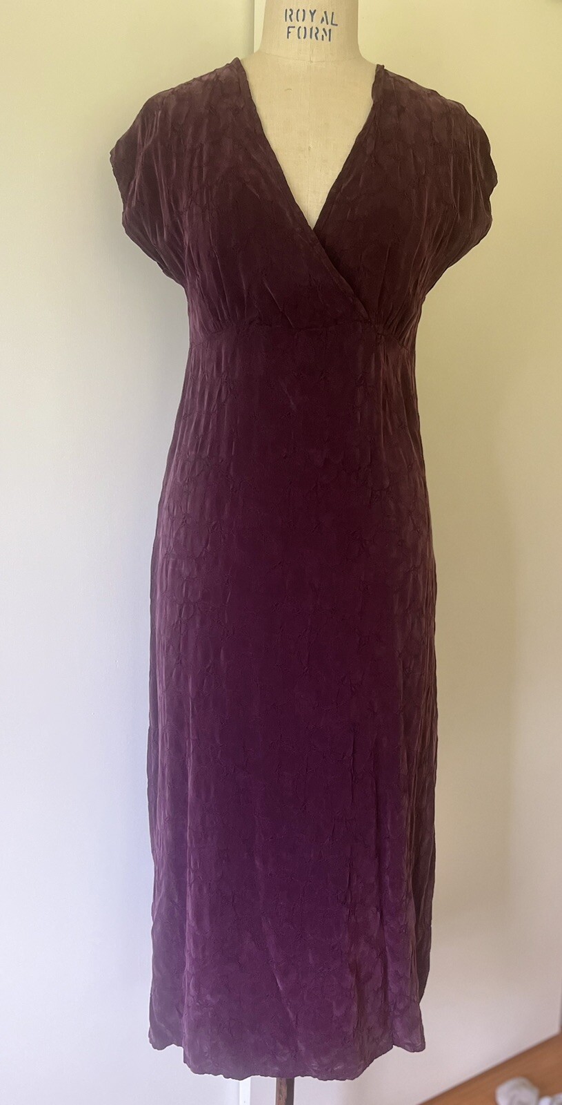 Ms. Emma Designs Handcrafted Sheath Dress Purple Textured Rayon Empire Waist M