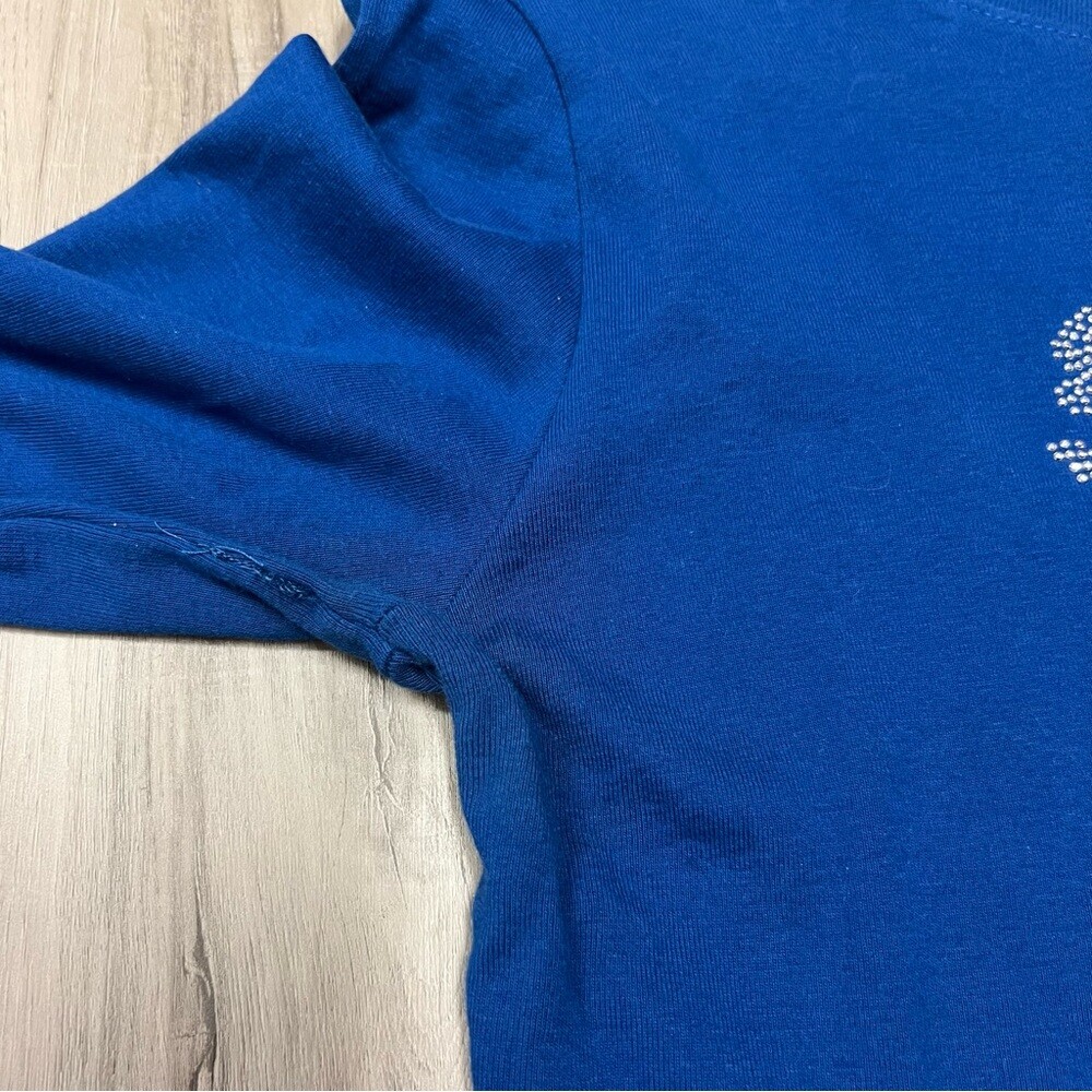 NWOT eyeshadow blue top with bling cat sz L vintage Y2K Long sleeves 100% Cotton
