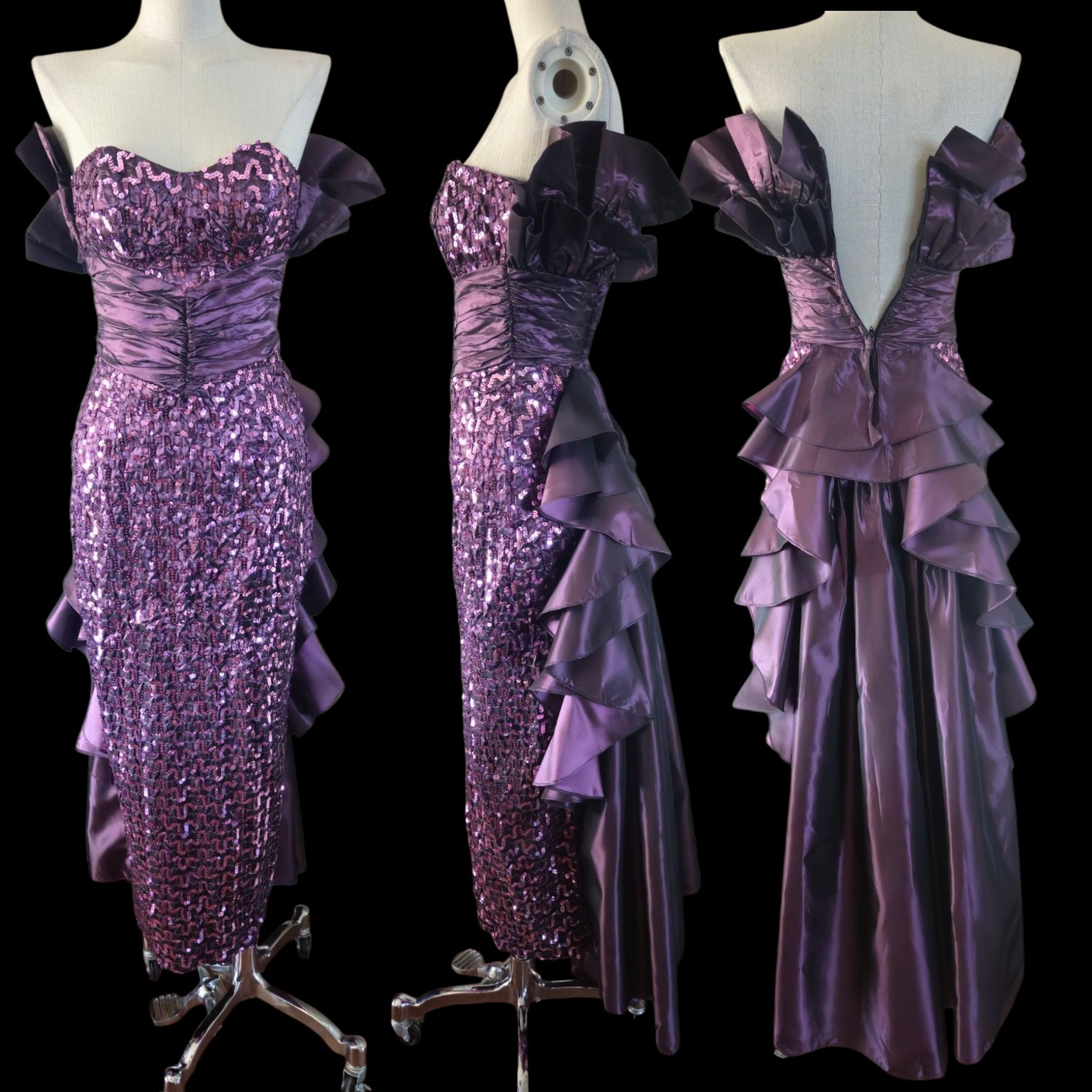 Vintage 1980s Plum Purple Gunnesax Strapless Prom Dress Mkd Sz 3/4