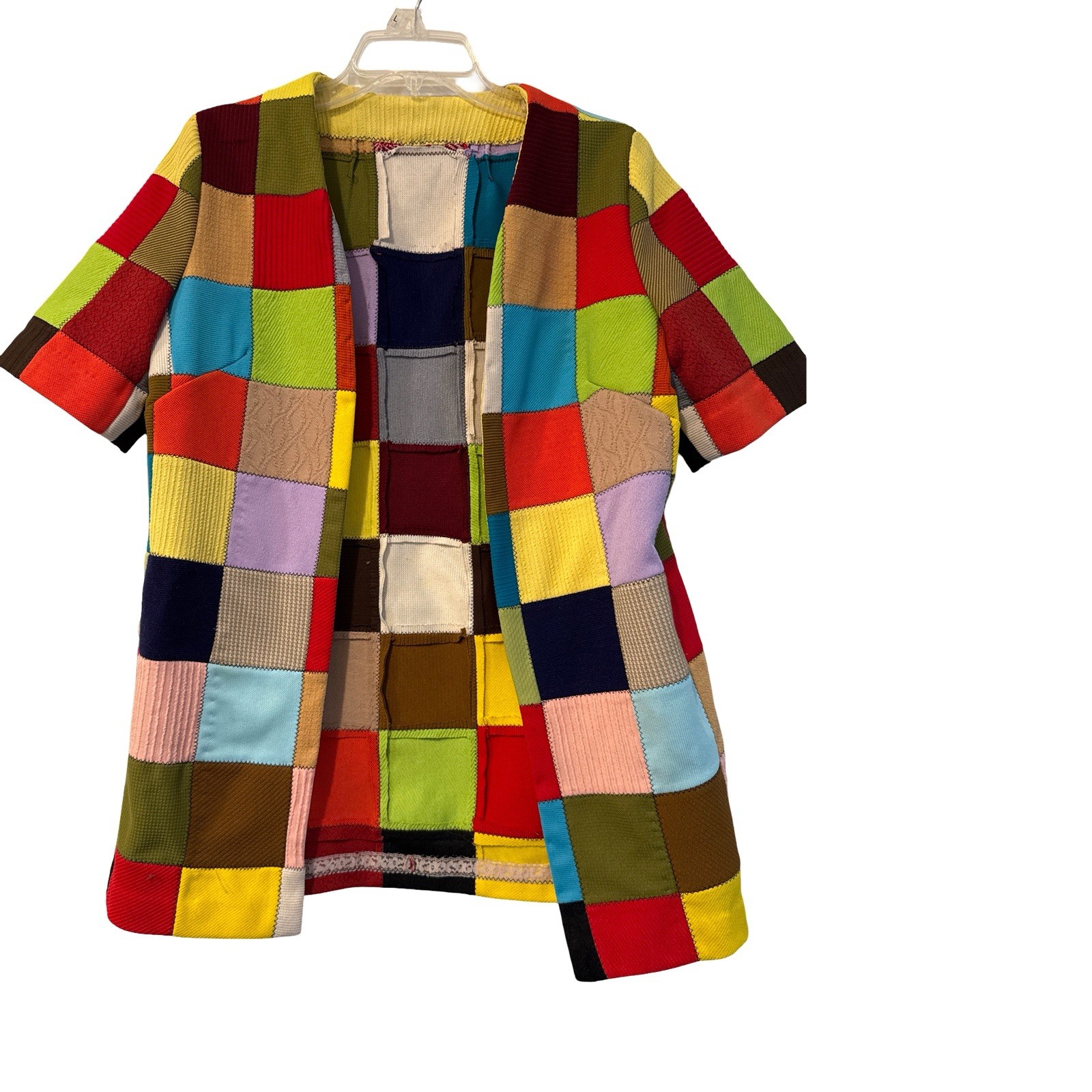 Vintage patchwork jacket Handmade Multicolored, Red, Green Yellow Sm/med 70’s