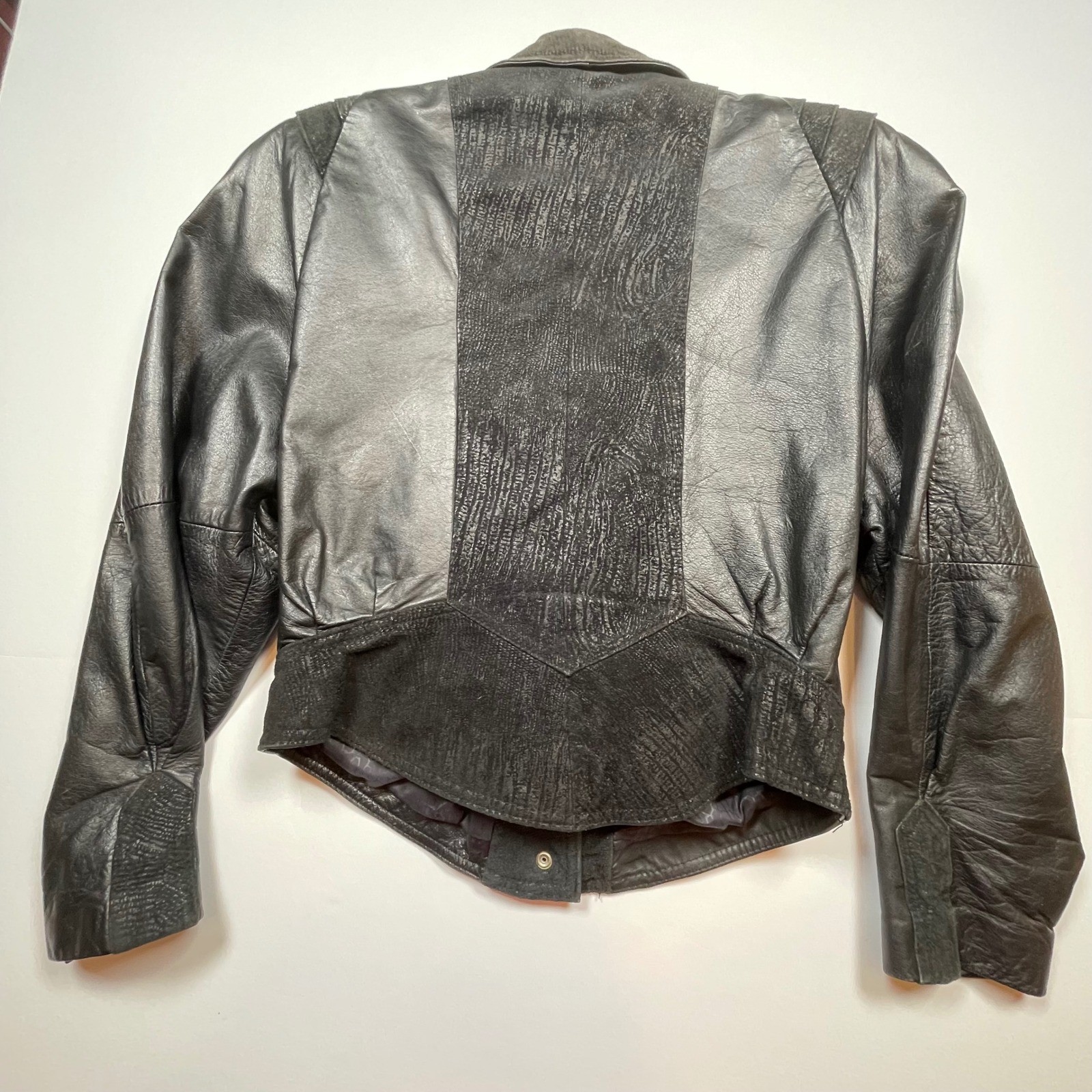 Vintage G-III Leather Fashions Black Cropped Jacket 80s Pleated Shoulder Small