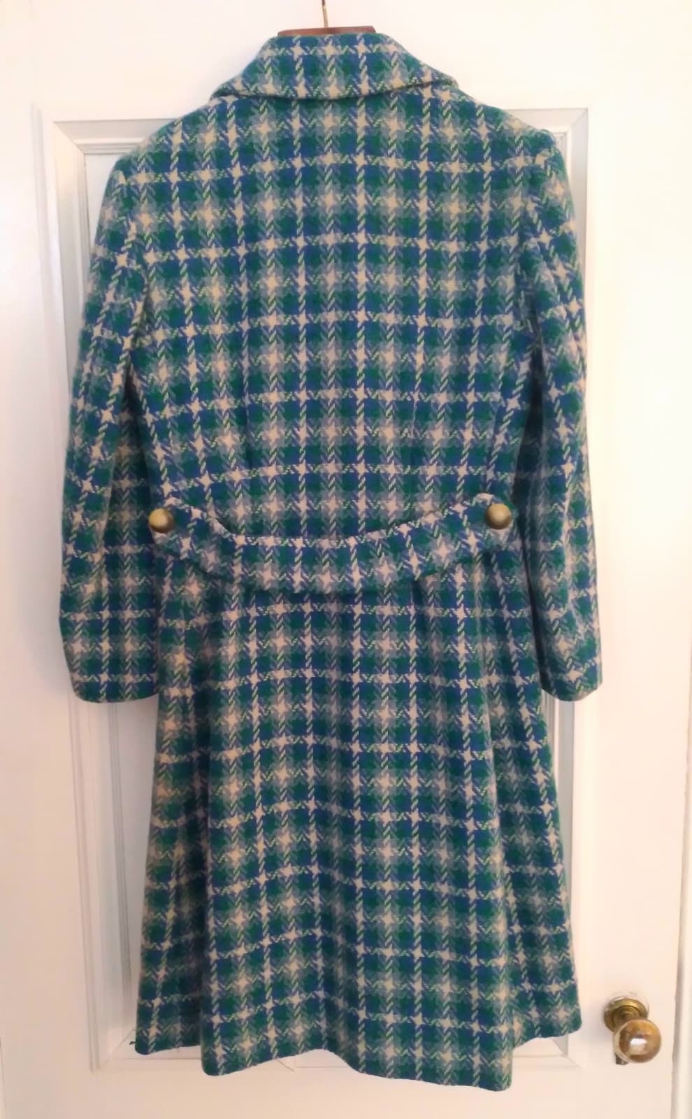 TALBOTS Vintage 60’s Heavy Tweed Wool Coat Lined Scottish Green Blue XS S M 70’s