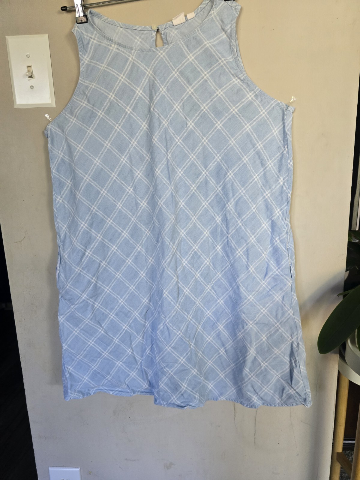 This light blue dress from Gap features a white checkered pattern and an A-line