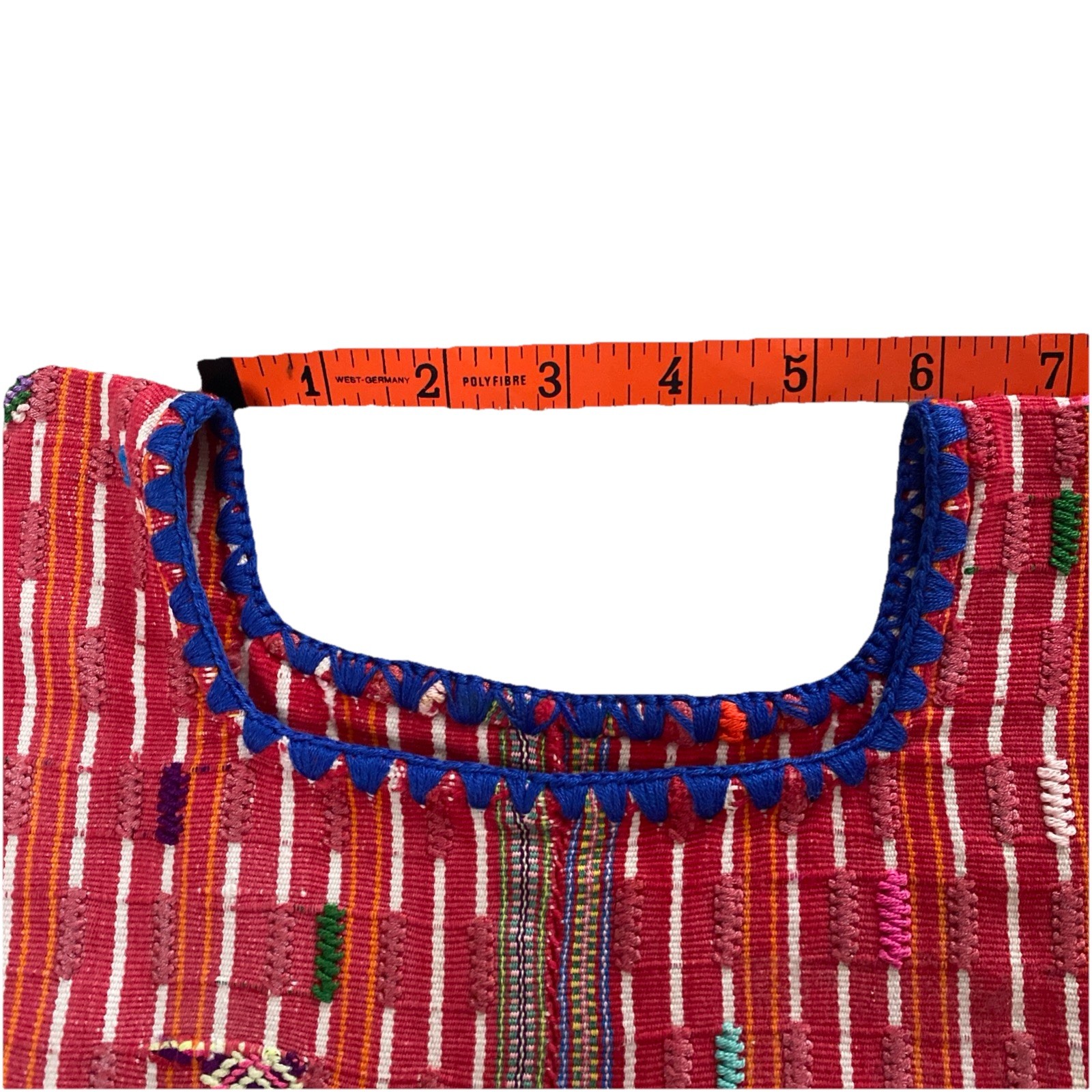 Vintage Guatemalan Huipil Red Stripes & geometric Shapes hand woven OS Peasant