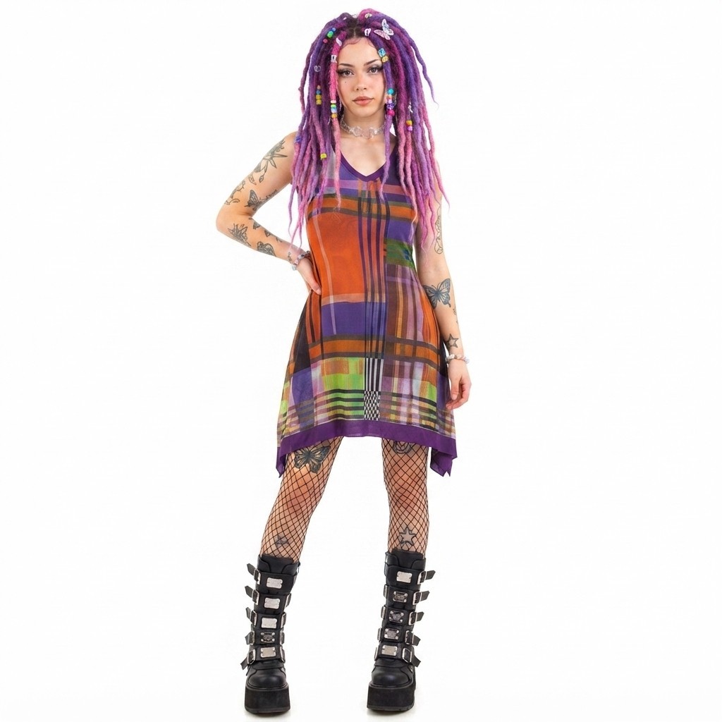 Onstage Dress Ladies M Asymetrical Sheer Micro Mesh Cyber Punk Rave Y2K Vintage