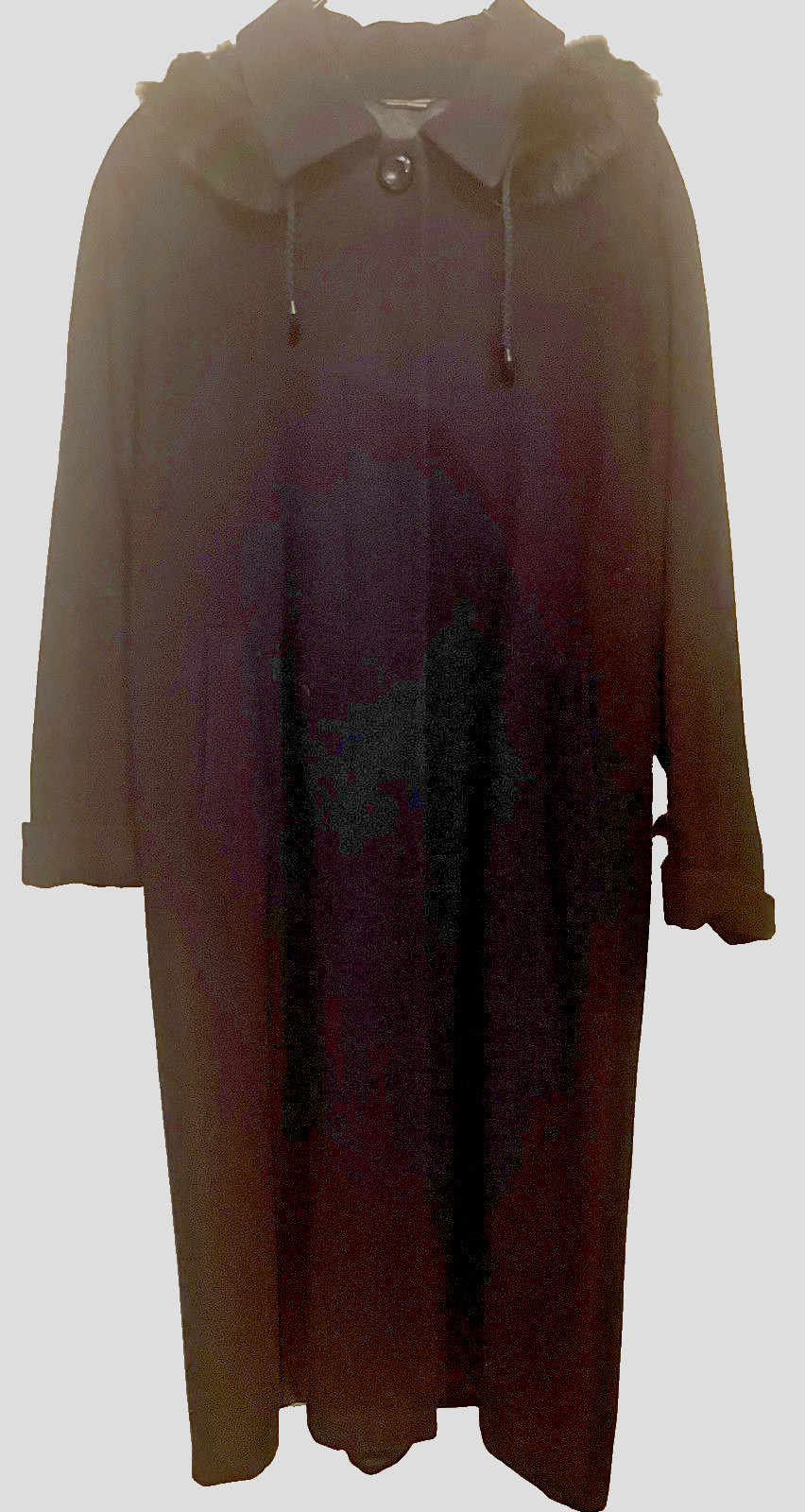 Vintage NYGARD Cashmere NAVY BLUE Full Length Detachable RABBIT FUR HOOD COAT 14