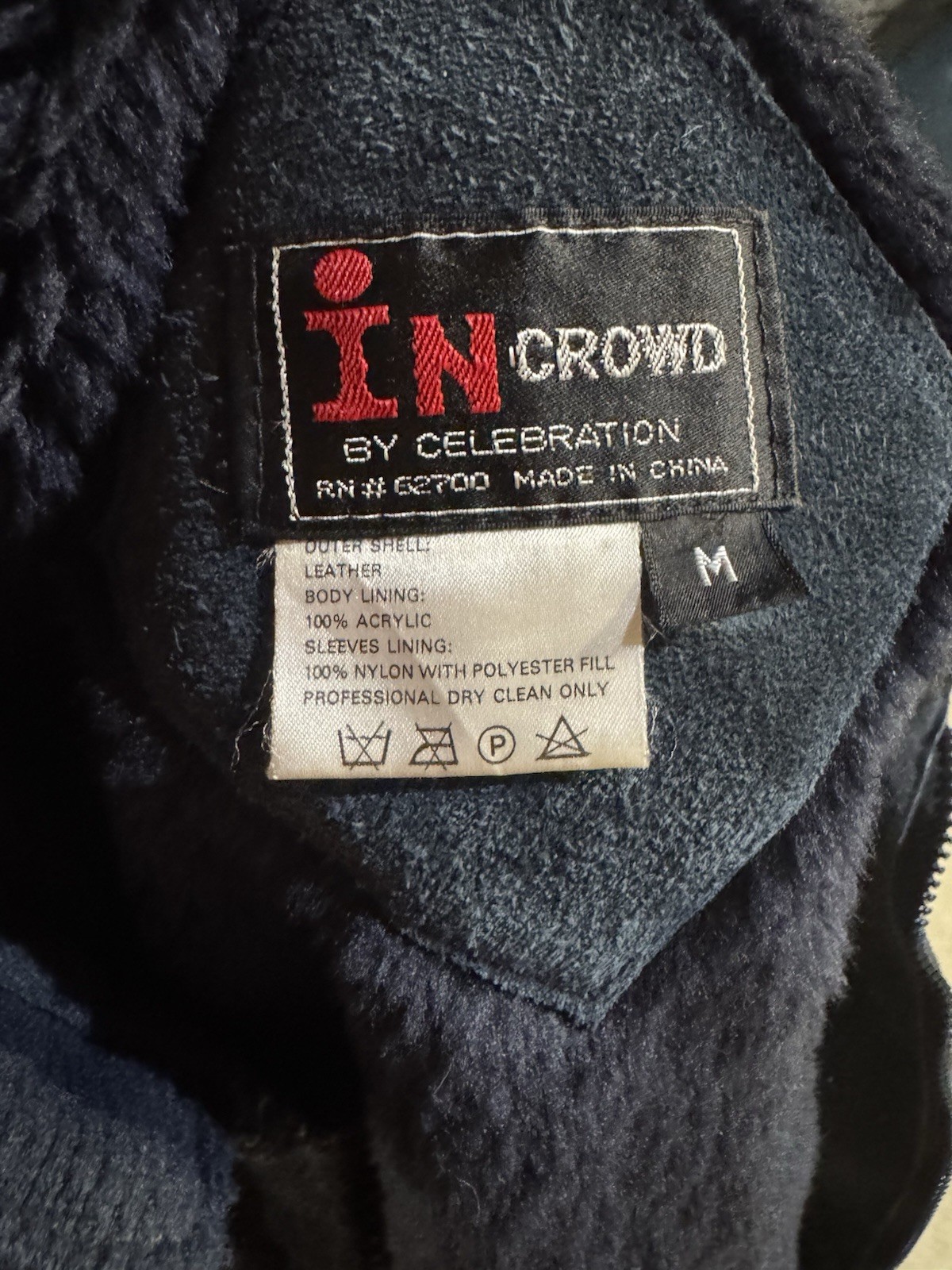 In Crowd By Celebration Jacket Dark Blue Heavy Vintage Suede Leather Sz Medium