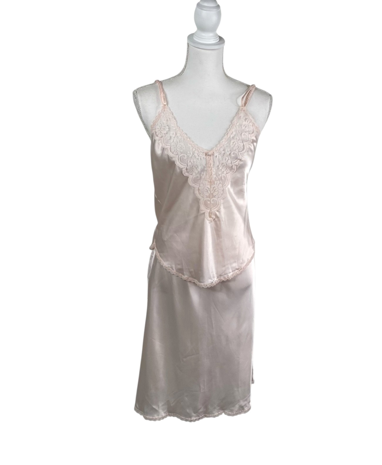 Vintage Maidenform Chantilly Camisole Sz 34 And Slip Sz M Set Pink Lace Dainty