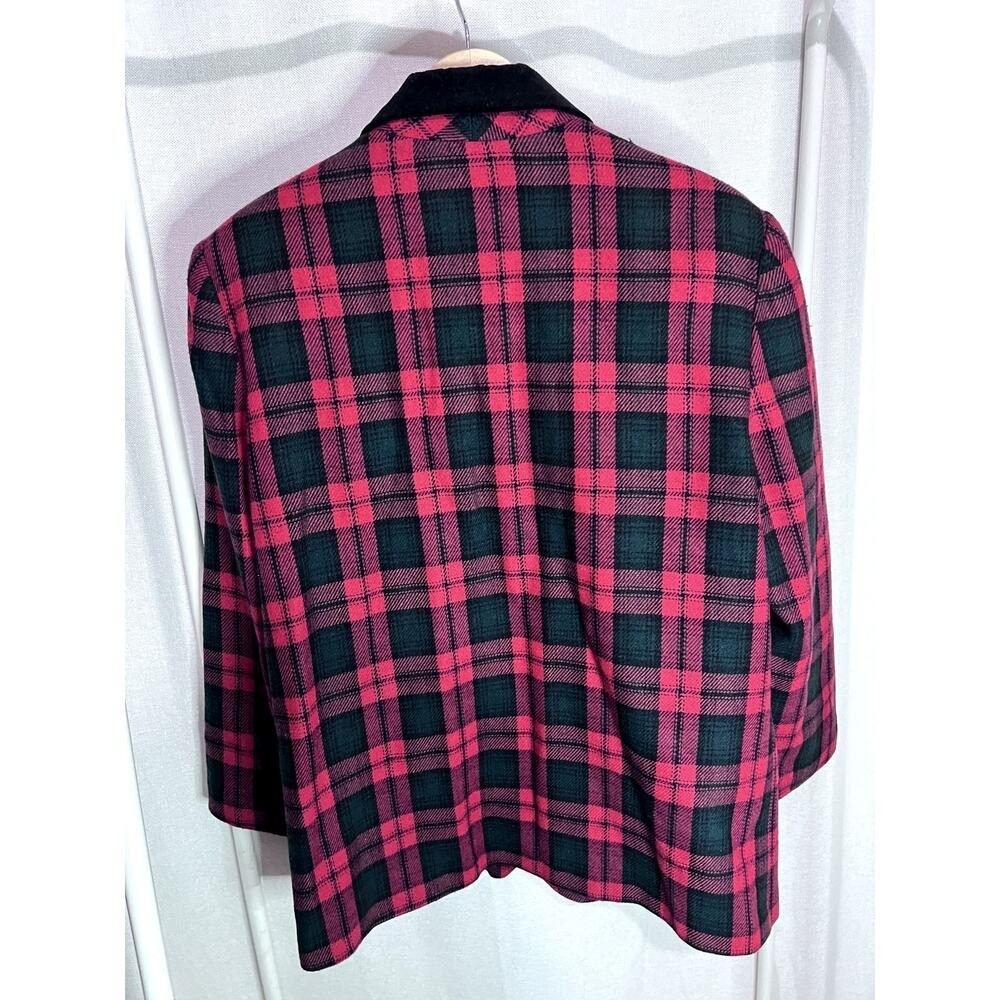 Vintage Sag Harbor Red Green Wool Tartan Plaid Holiday Blazer Jacket