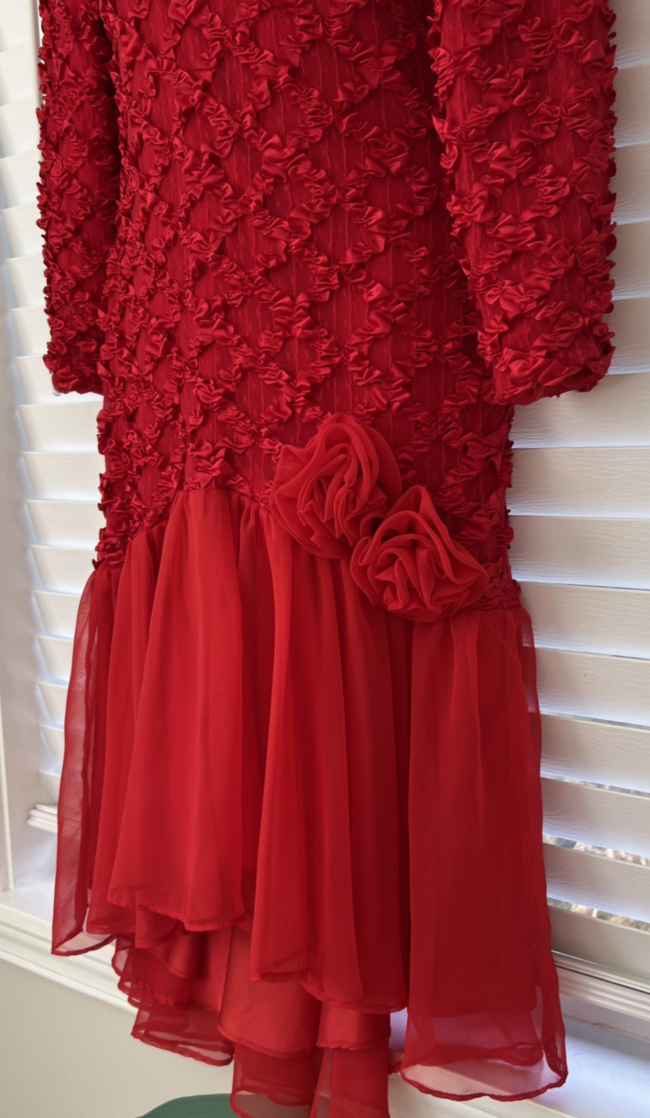 Vtg A La Carte California Hi-Lo Dress 80s Dance/Prom Ribbon/Lace Chiffon V-Back