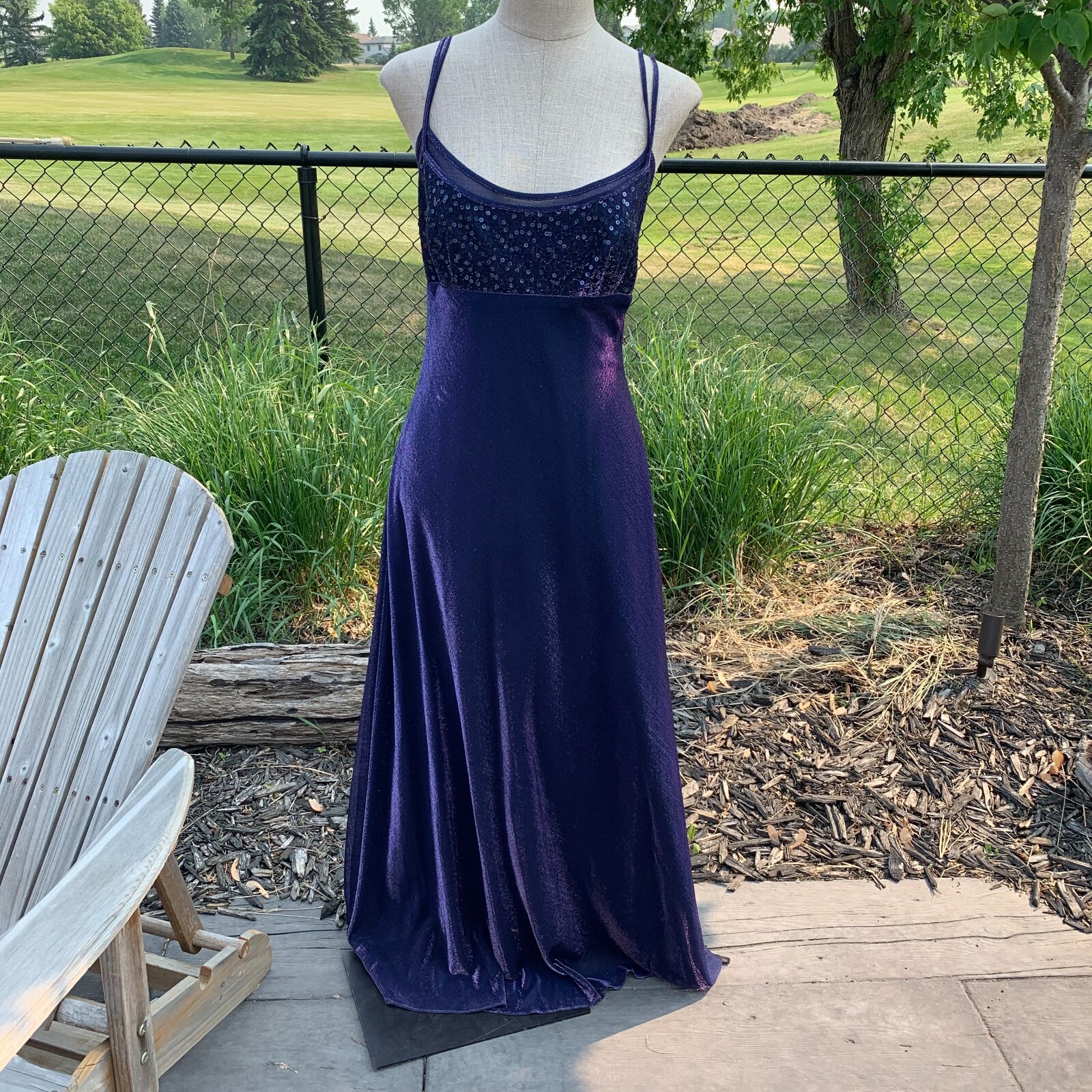 Vtg Morgan & Co Linda Bernell Maxi Dress Formal Gown 11 Purple Iridescent Fairy