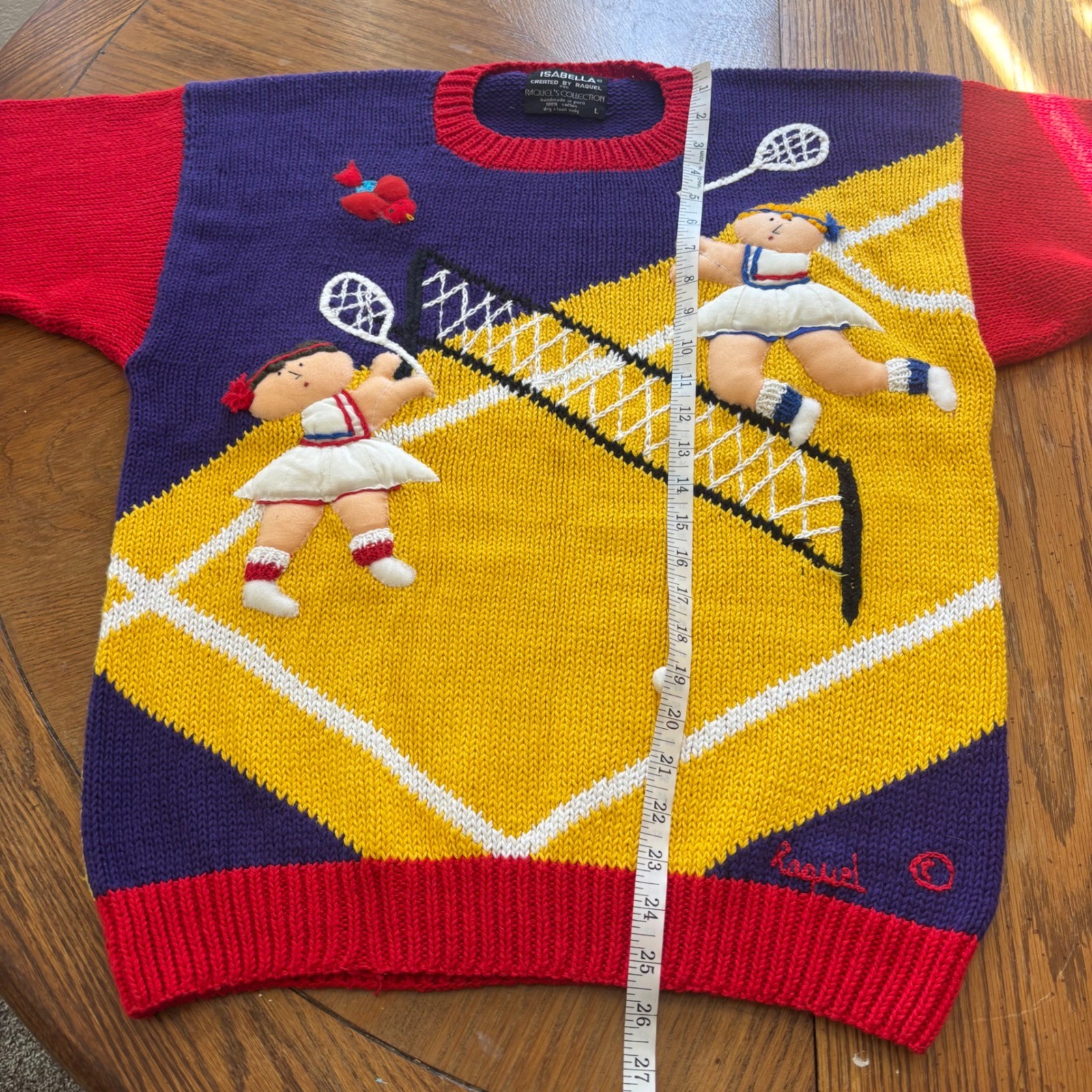 Vintage Isabella by Raquel Tennis Sweater Cotton Color Block 3D Grandmacore L