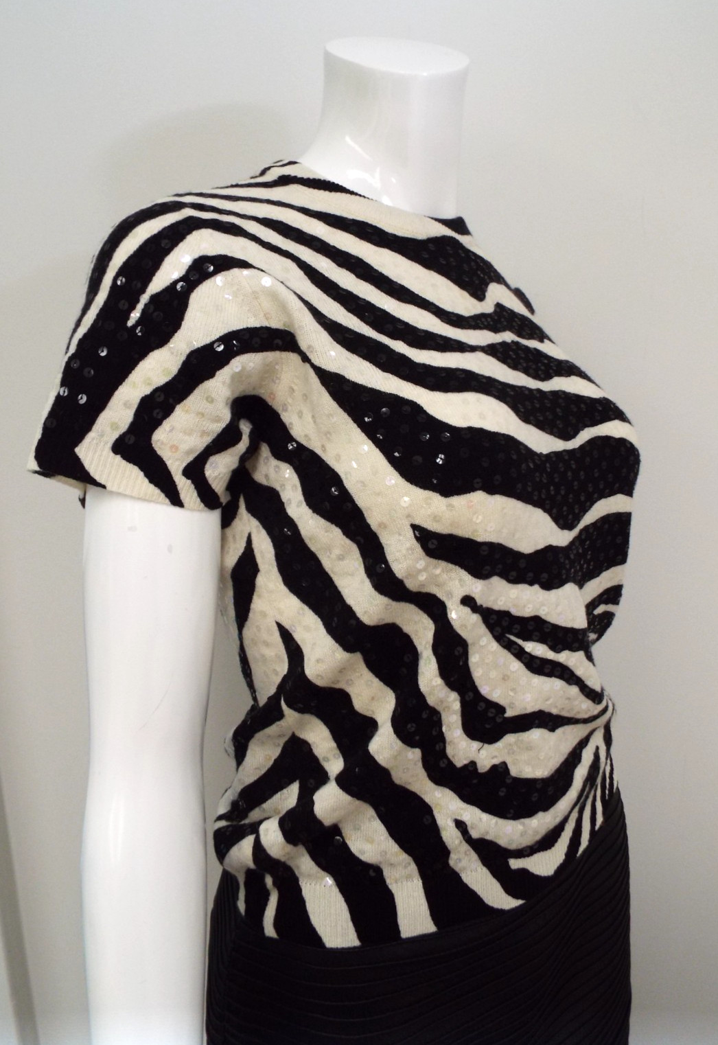 1990s Dolce & Gabbana Sequins Cashmere Zebra Sweater ITALY Size 44 Black & White