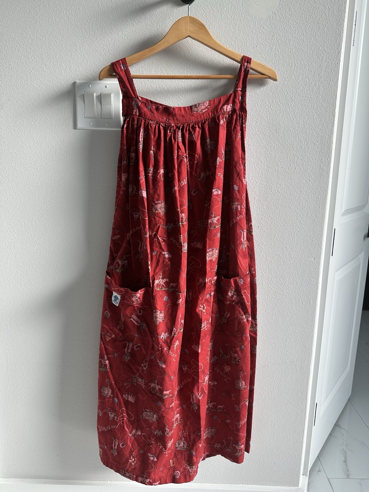 Traditions by Pamela Kline Red Western Cowboy Horse Apron Dress