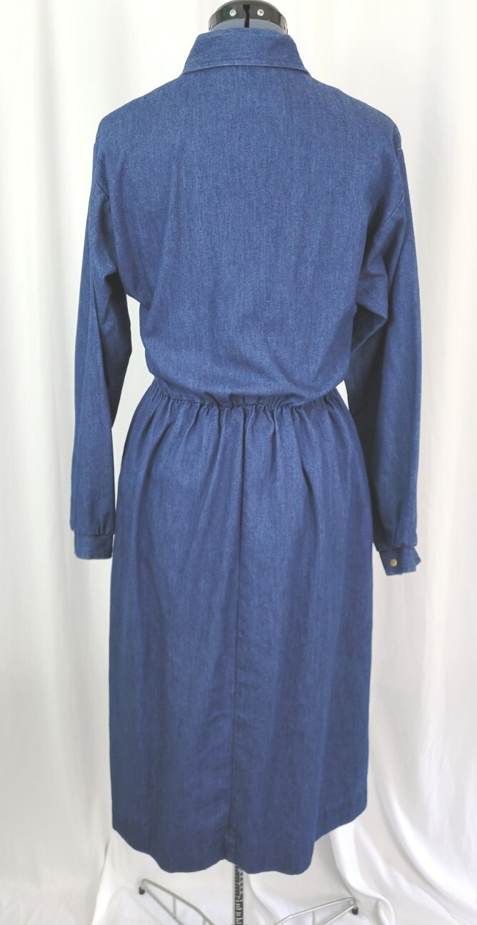 Vintage Impromptu Denim Dress w Snap Gathered Bib & Elastic Waist Size 9/10