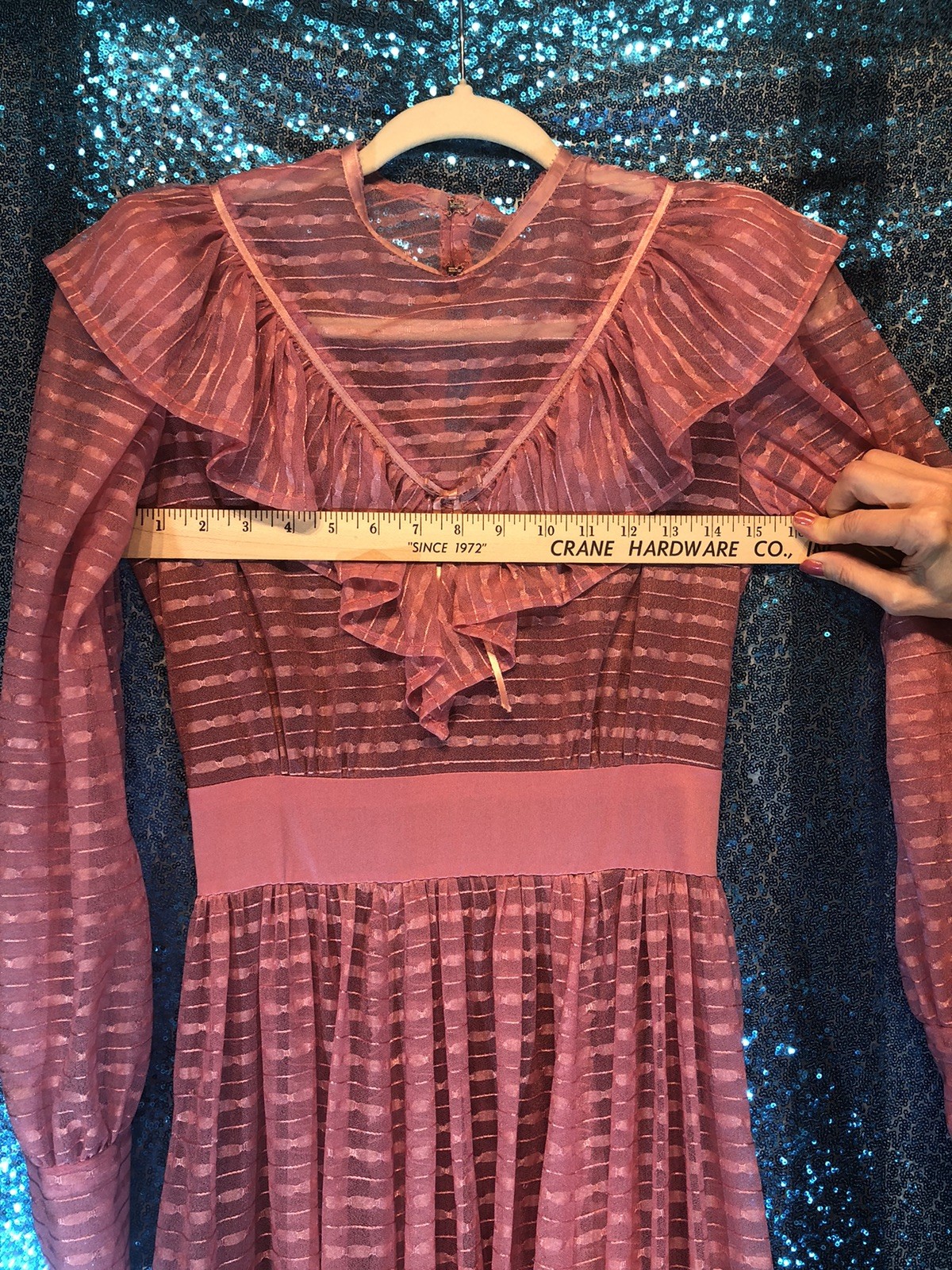VTG 70s Cottagecore Edwardian Lavender Boho Victorian Neckline Maxi Dress~S