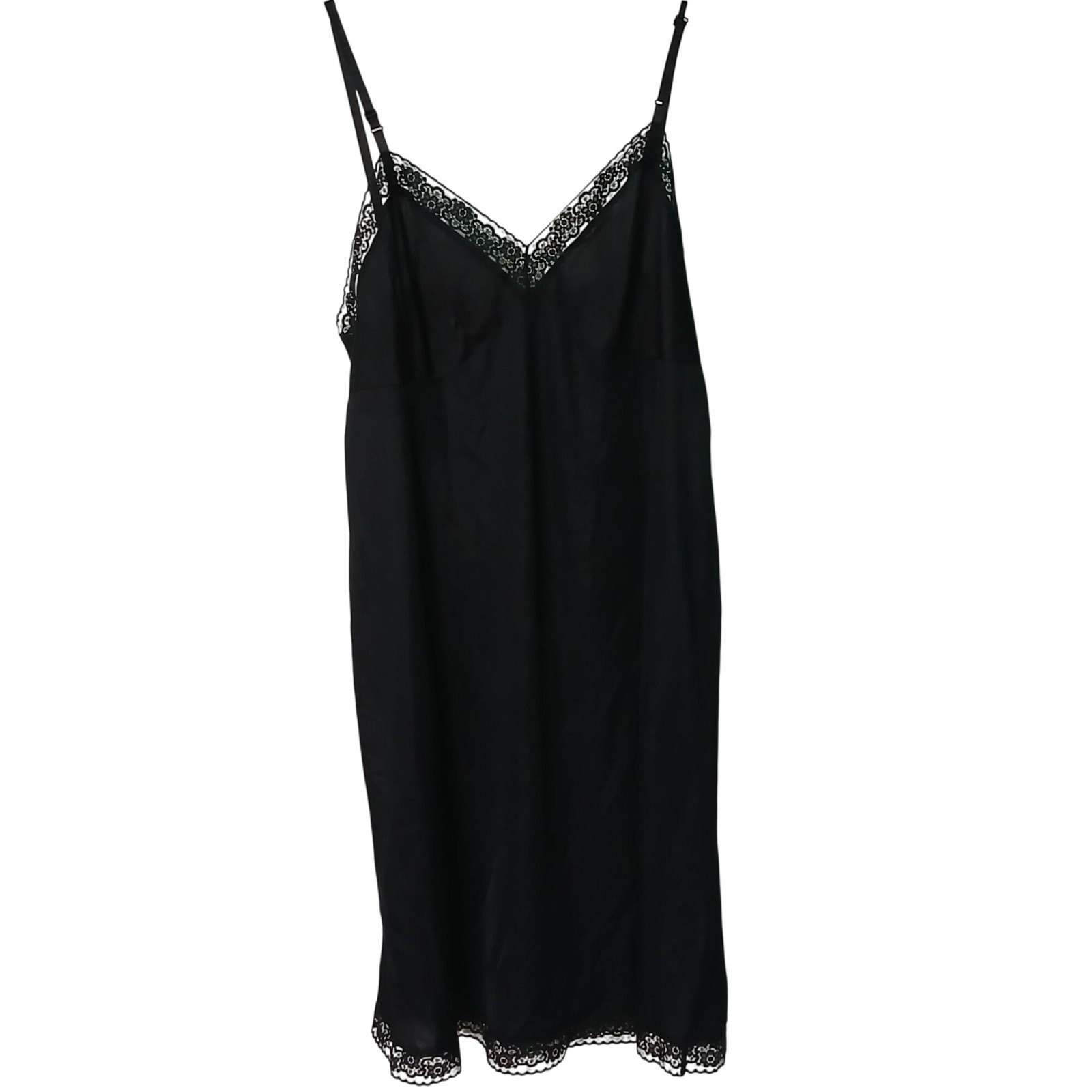 Vanity Fair Black Nylon Full Slip Size 40 Lace Trim Adj Straps Style 10-103 #D42