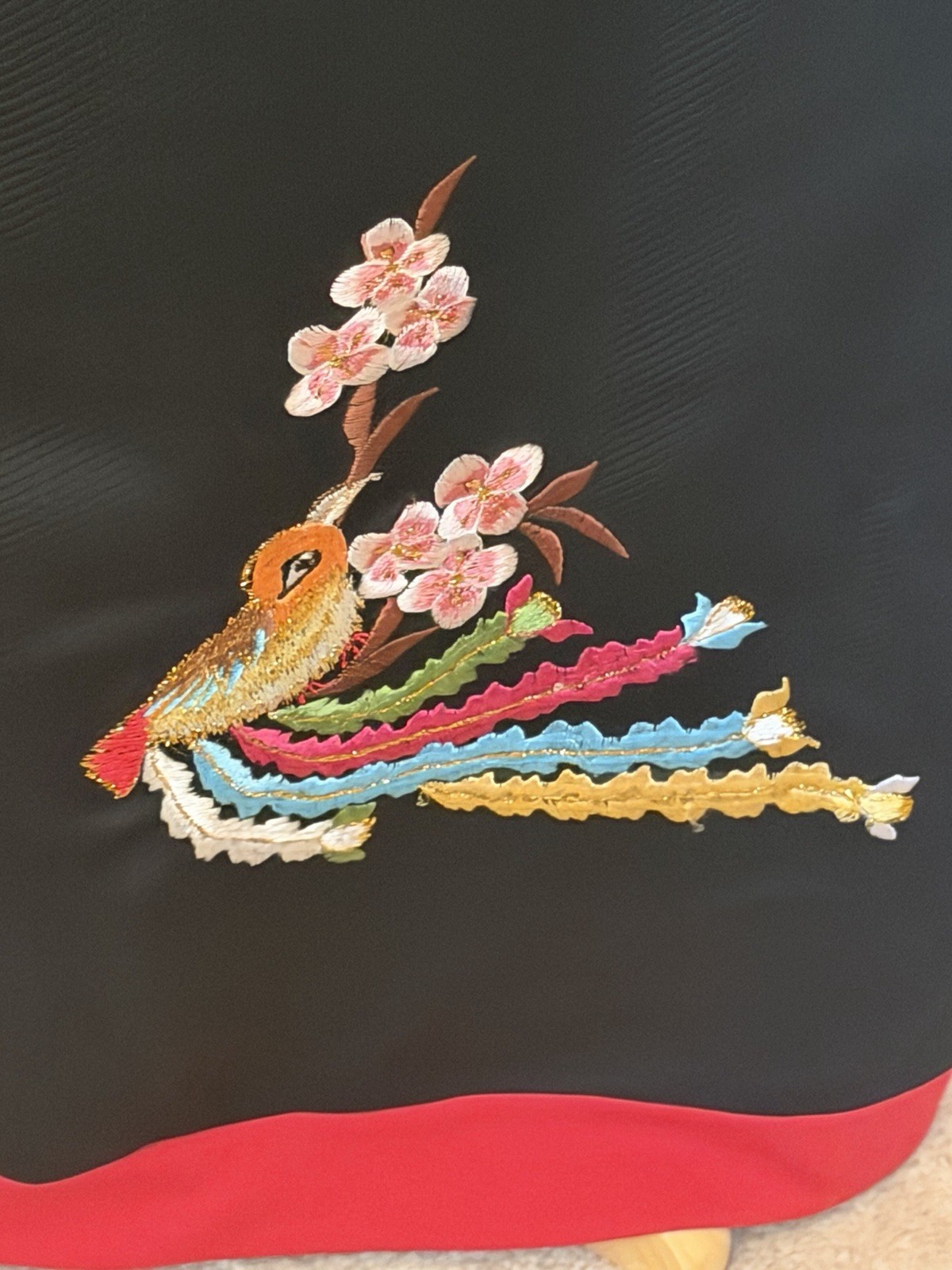 2 Vintage Handmade Embroidered Maxi Skirts Asian Bird & Cherry Blossom 24 Inches