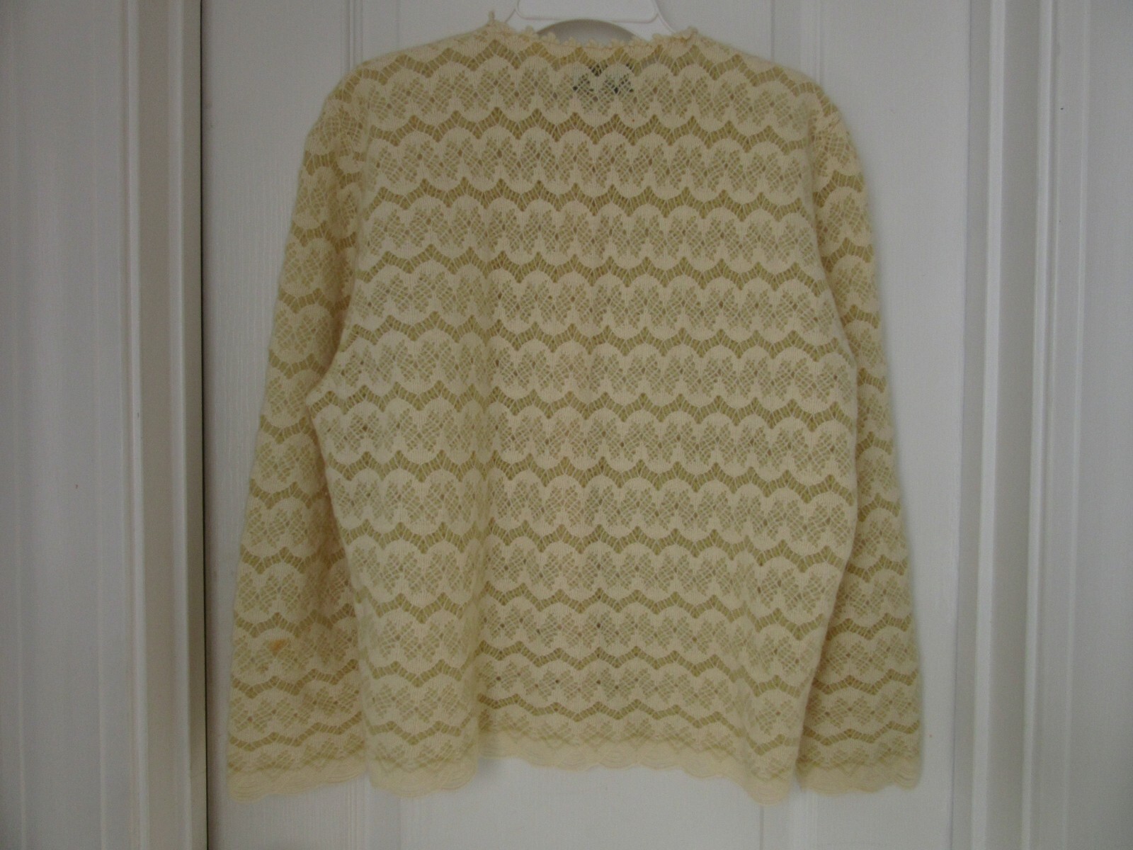 VTG Crochet Dalton Ivory 100% Virgin Cashmere Sweater Sz S / EVC