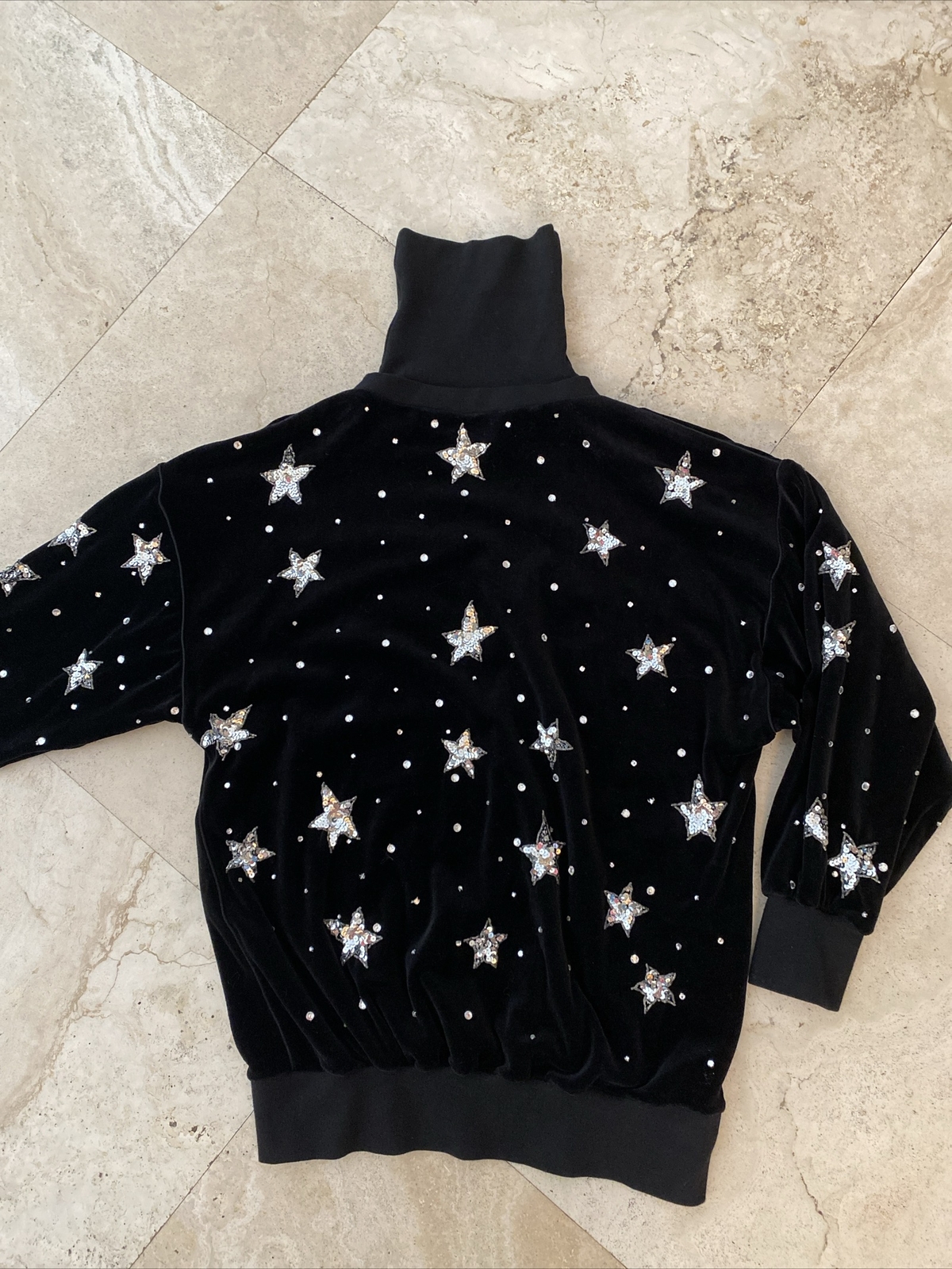 Vintage Bonnie Boerer & Co Sweater Black Velvet Embellished Sequins Stars SZ L