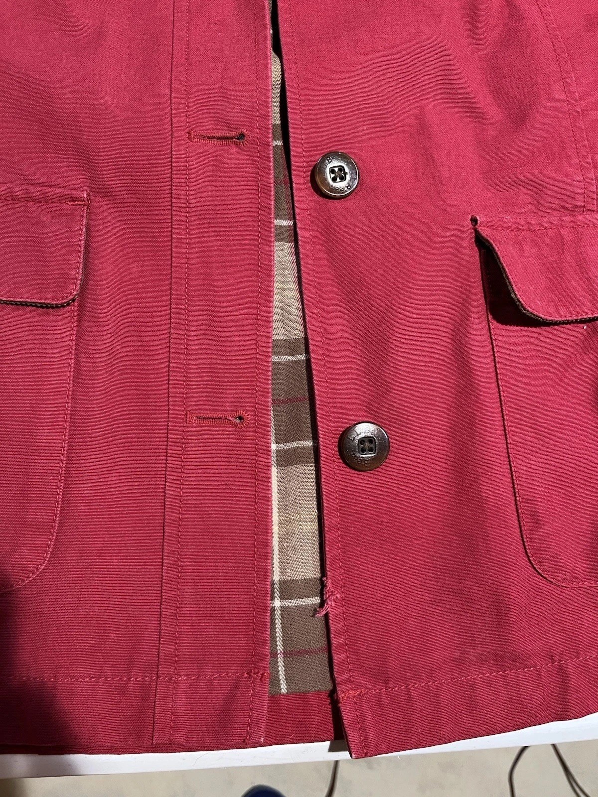 vtg LL Bean Womens XL 1X Red Chore Coat Barn Field Jacket Plaid Lined Corduroy