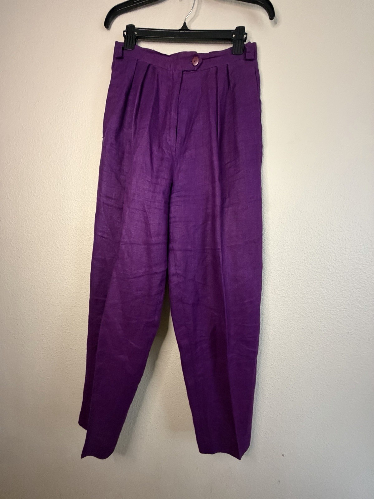 VTG 80s 90s BullocksWilshire Purple 100% Linen Pantsuit Set M 12 Power Suit Pads