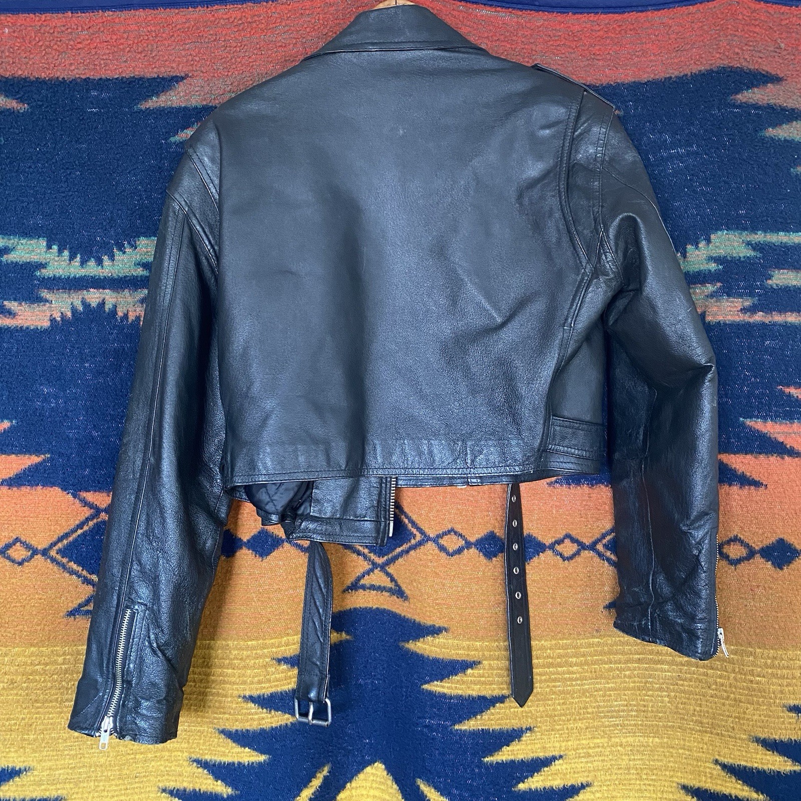 Vintage Taxi 80’s Leather Cropped Jacket. Biker Core. Motorcycle. Unisex. Large.